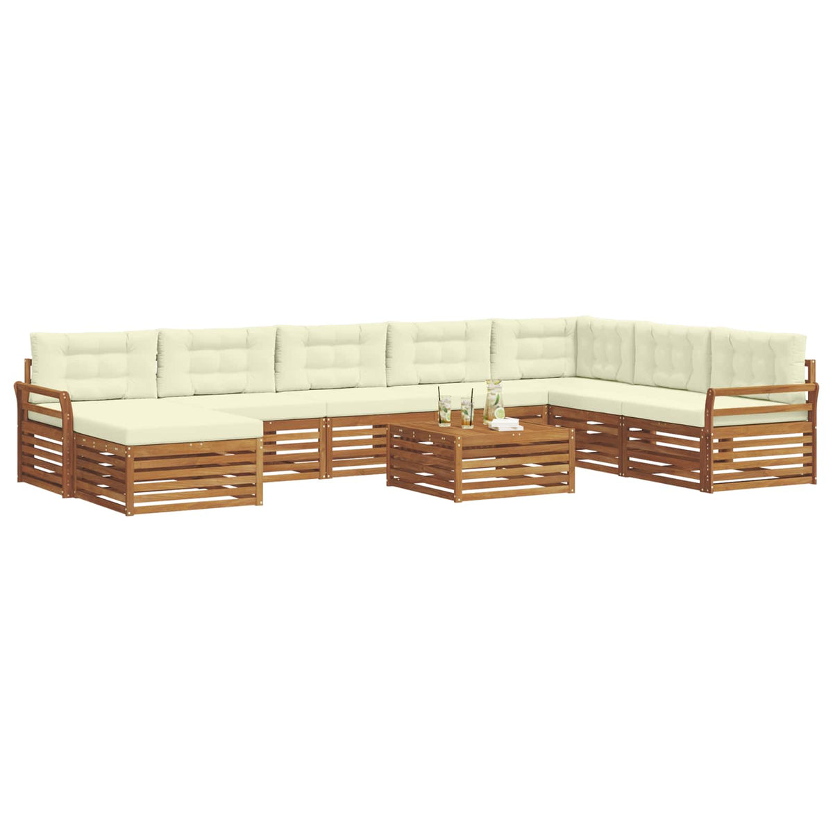 Outdoor-Sofagarnitur 9 stk. Natur und Creme Massivholz Akazie