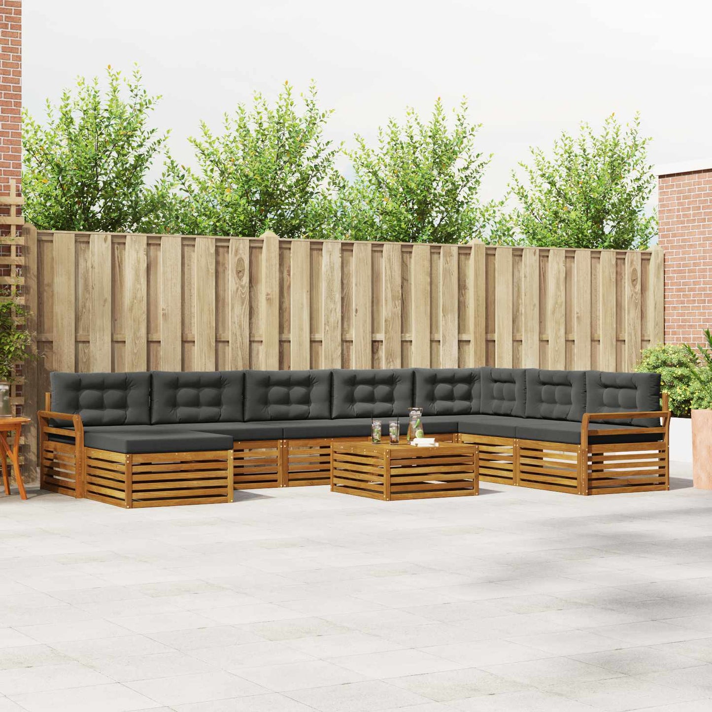 Outdoor-Sofagarnitur 9 stk. Natur und Anthrazit