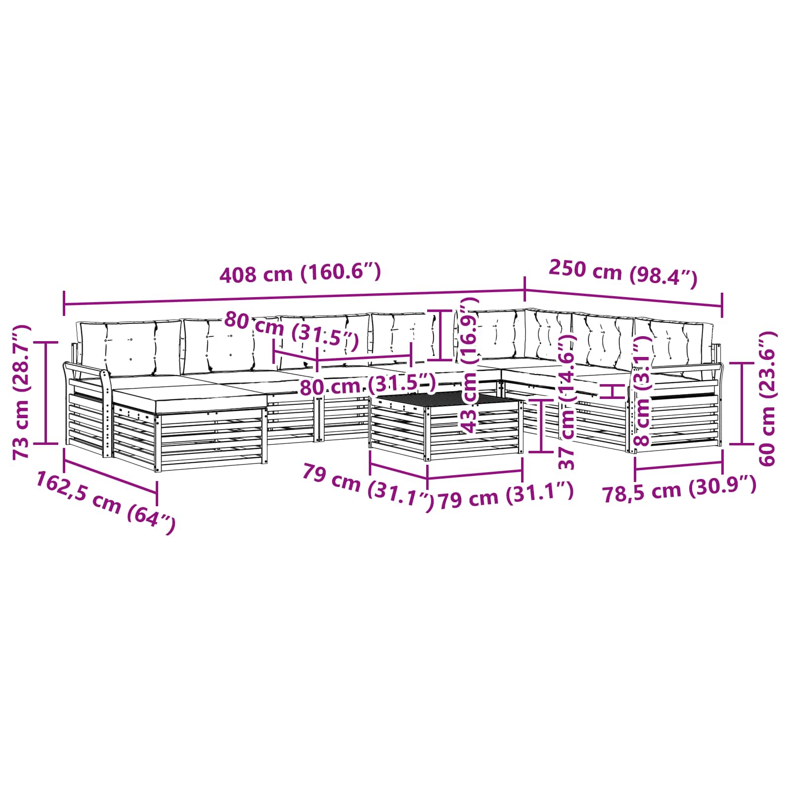 Outdoor-Sofagarnitur 9 stk. Natur und Anthrazit