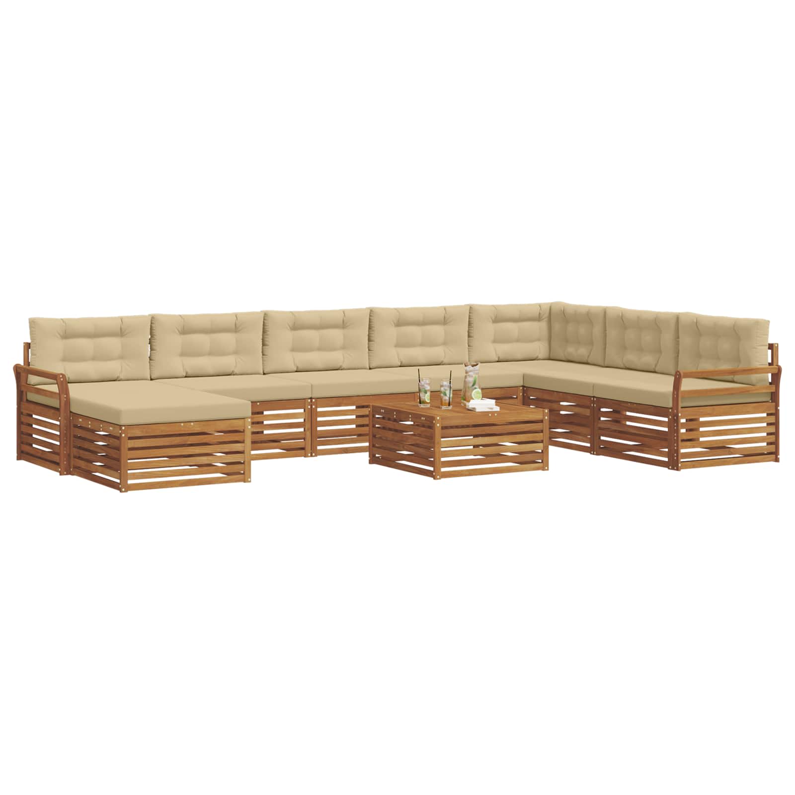 Outdoor-Sofagarnitur 9 pcs Natur und Beige Massivholz Akazie