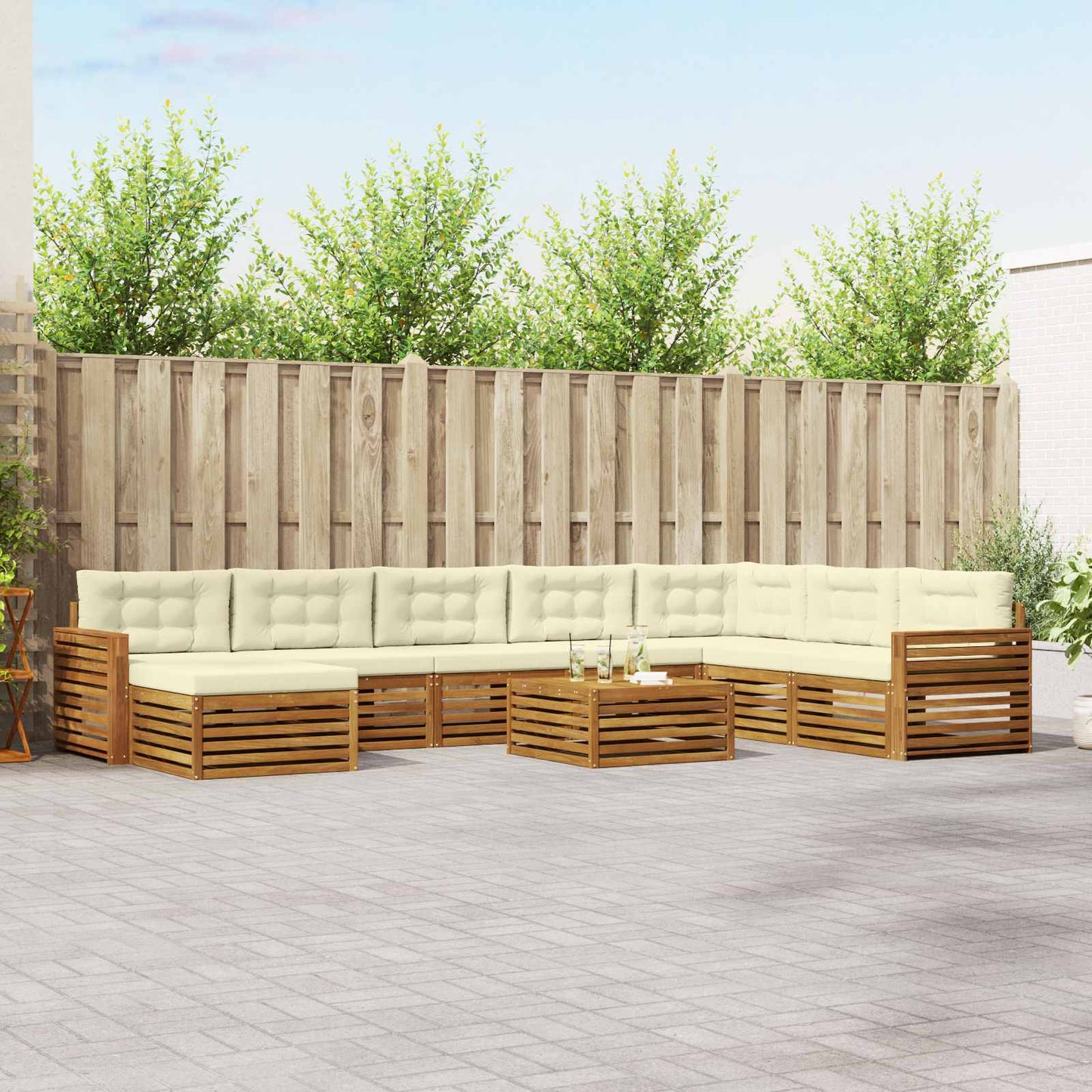 Outdoor-Sofagarnitur 9 stk. Natur und Creme Massivholz Akazie