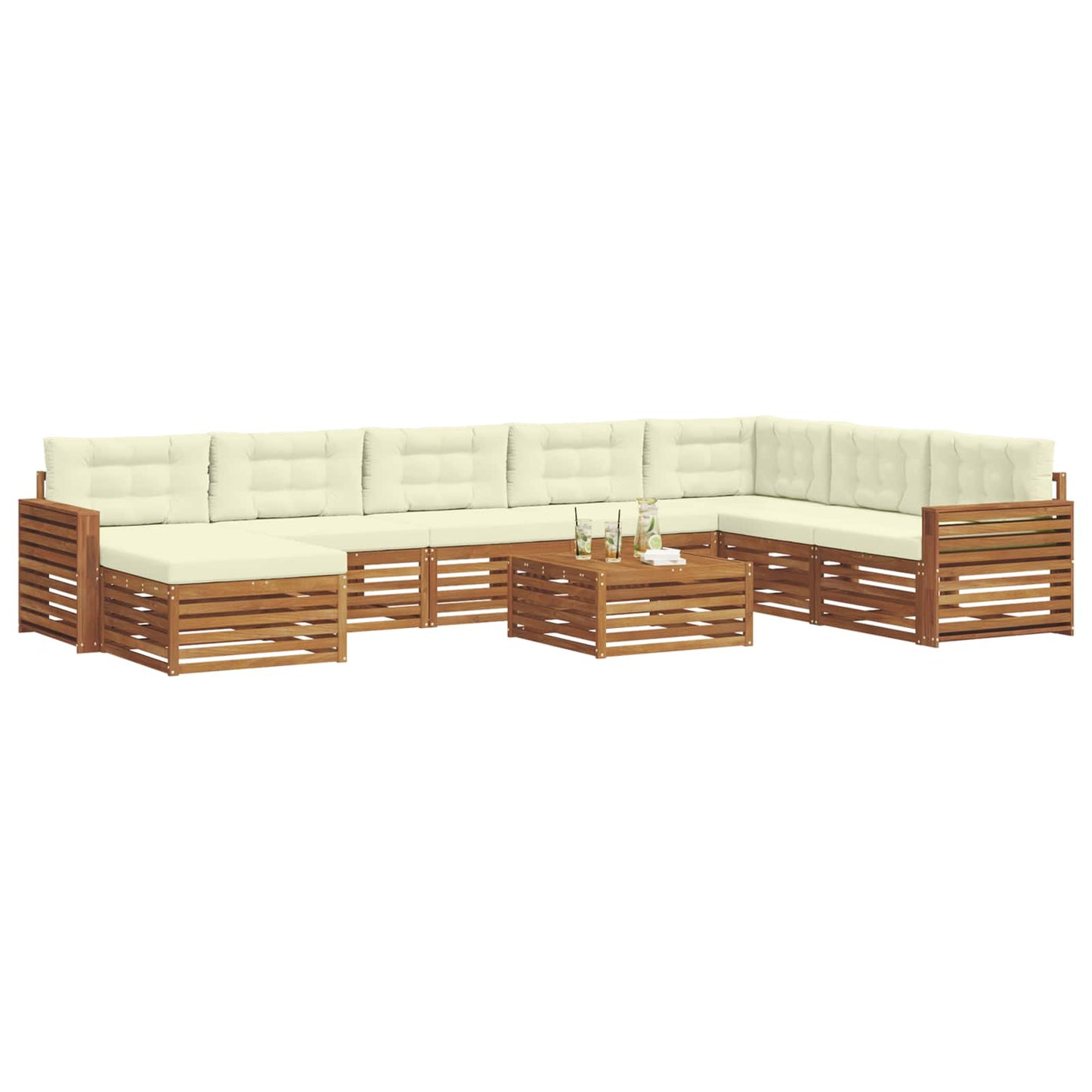 Outdoor-Sofagarnitur 9 stk. Natur und Creme Massivholz Akazie