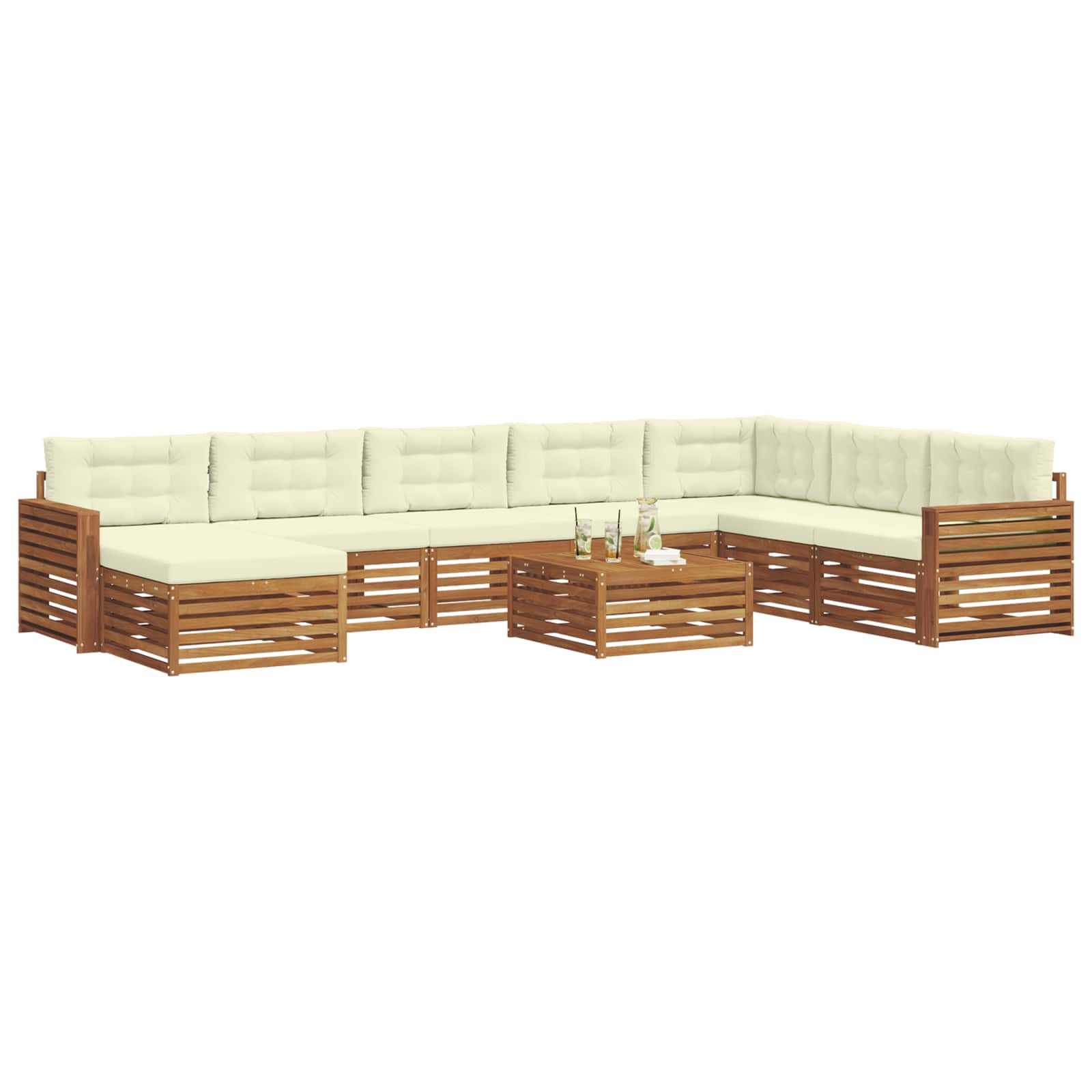 Outdoor-Sofagarnitur 9 stk. Natur und Creme Massivholz Akazie