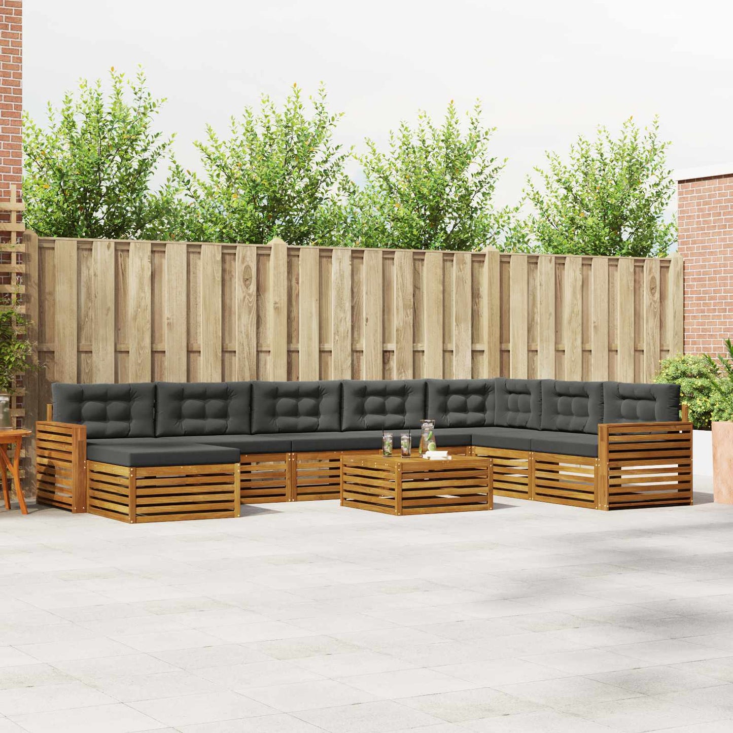 Outdoor-Sofagarnitur 9 stk. Natur und Anthrazit