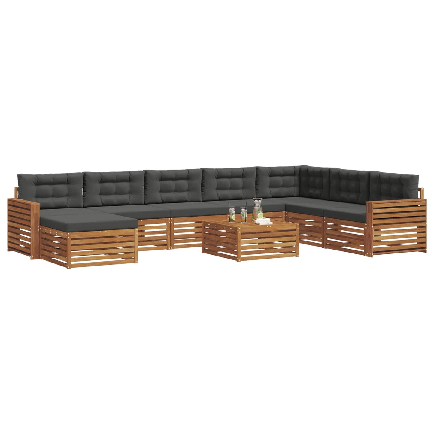 Outdoor-Sofagarnitur 9 stk. Natur und Anthrazit