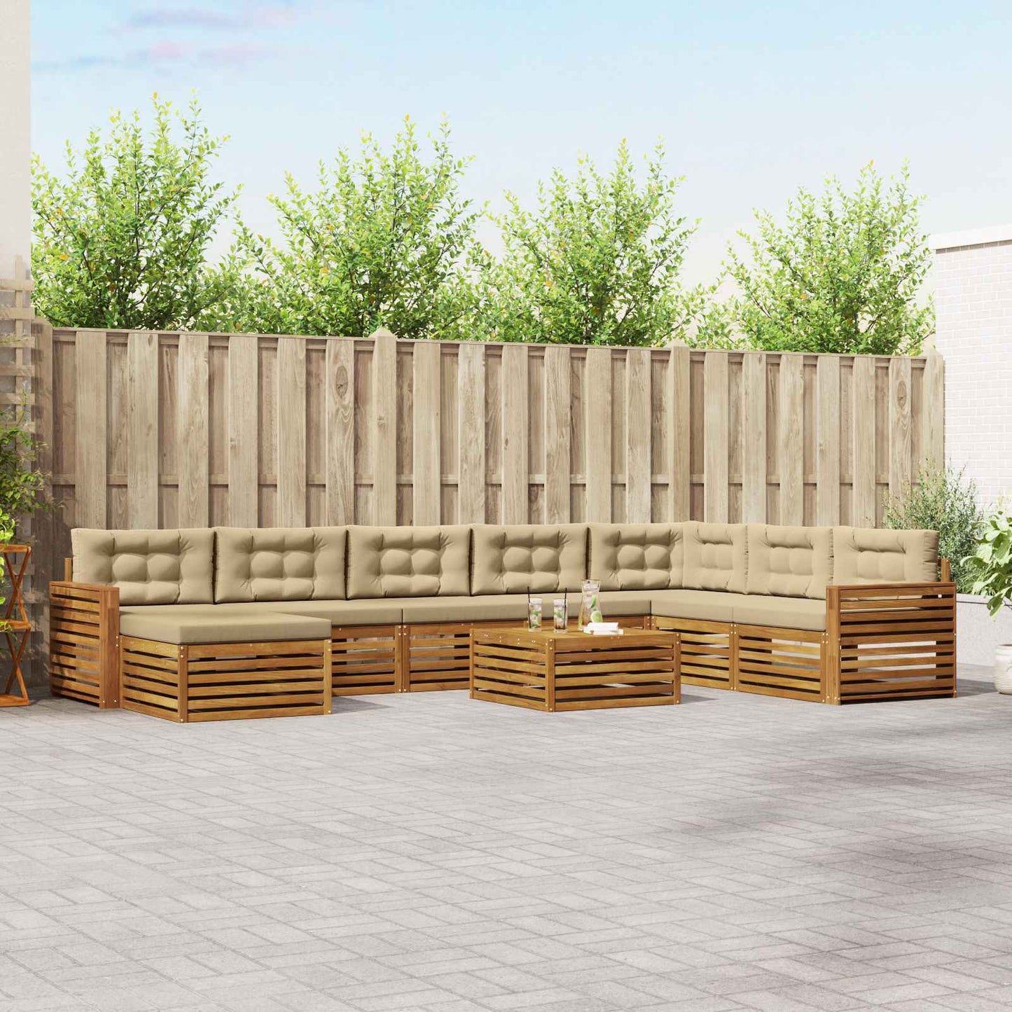 Outdoor-Sofagarnitur 9 stk. Natur und Beige Massivholz Akazie