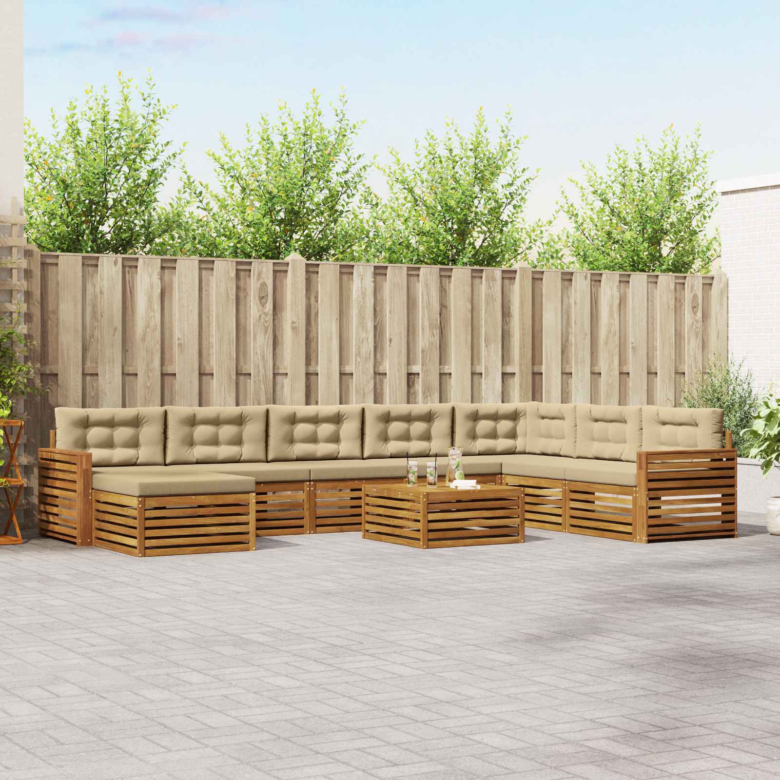Outdoor-Sofagarnitur 9 stk. Natur und Beige Massivholz Akazie
