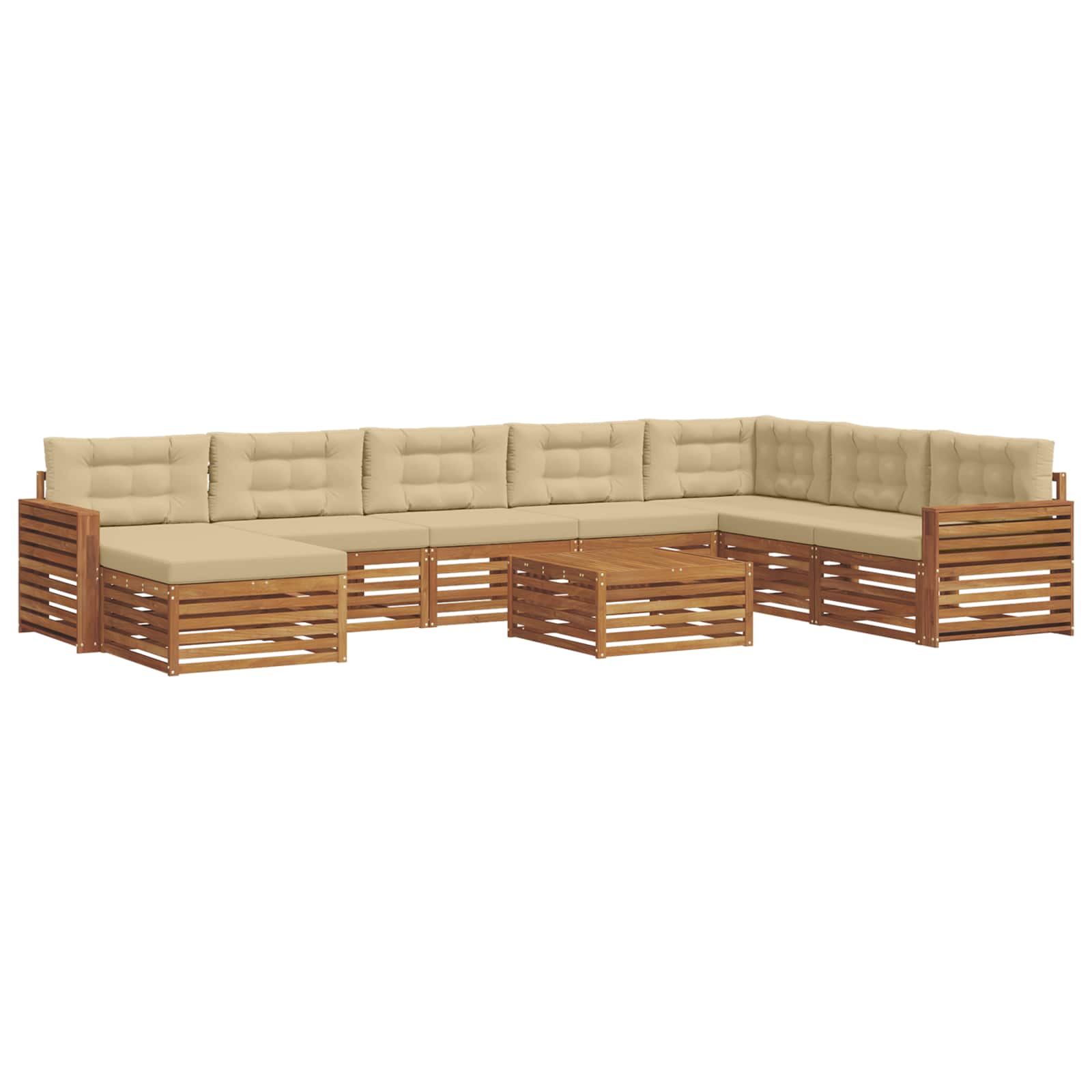 Outdoor-Sofagarnitur 9 stk. Natur und Beige Massivholz Akazie
