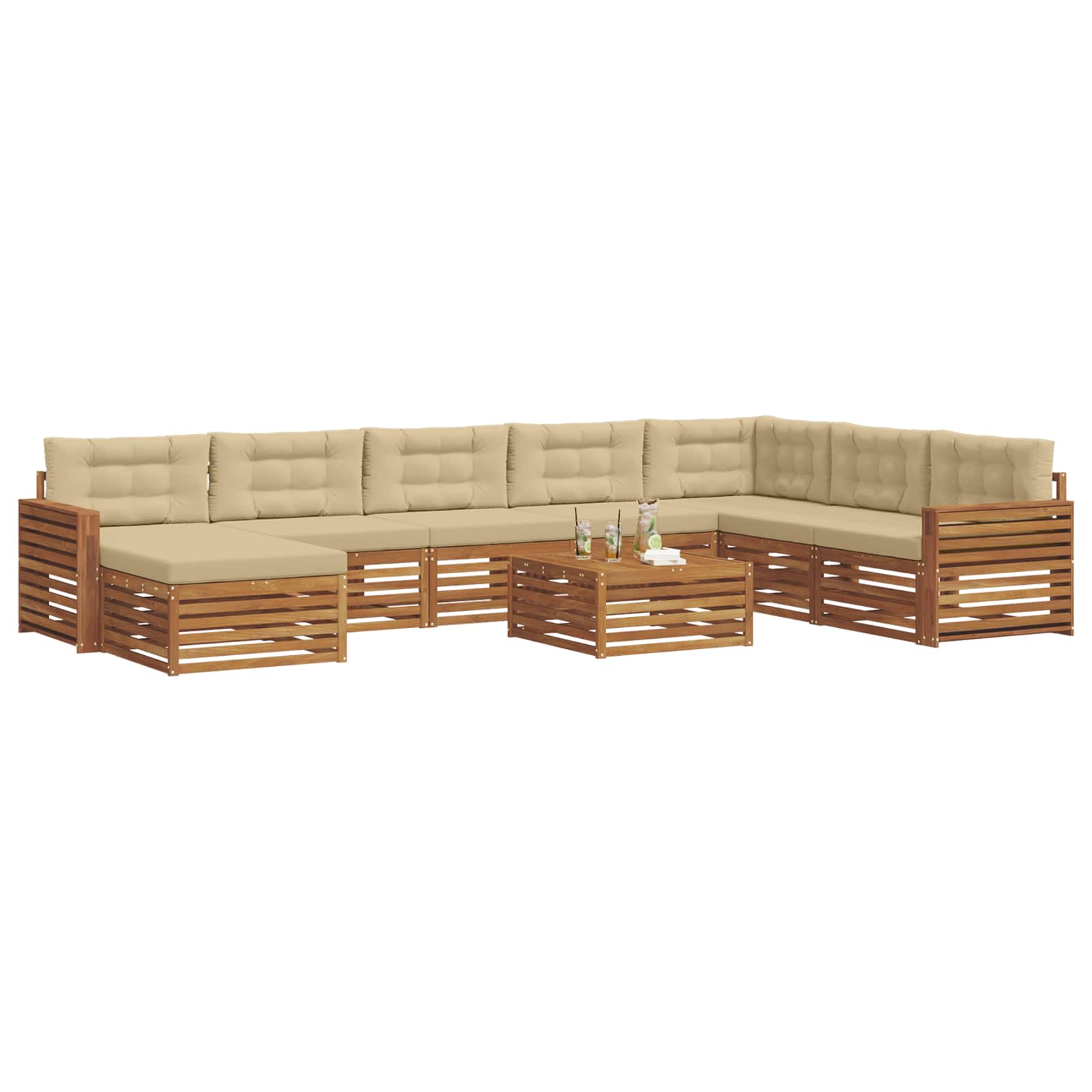 Outdoor-Sofagarnitur 9 stk. Natur und Beige Massivholz Akazie