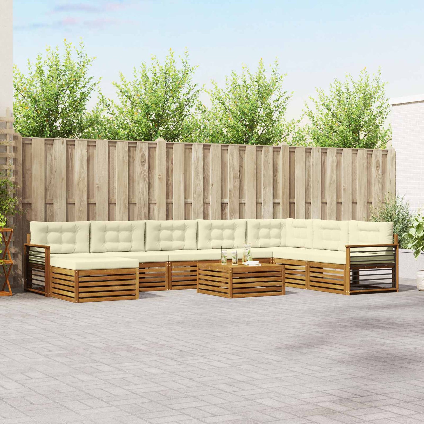 Outdoor-Sofagarnitur 9 pcs Natur und Creme Massivholz Akazie