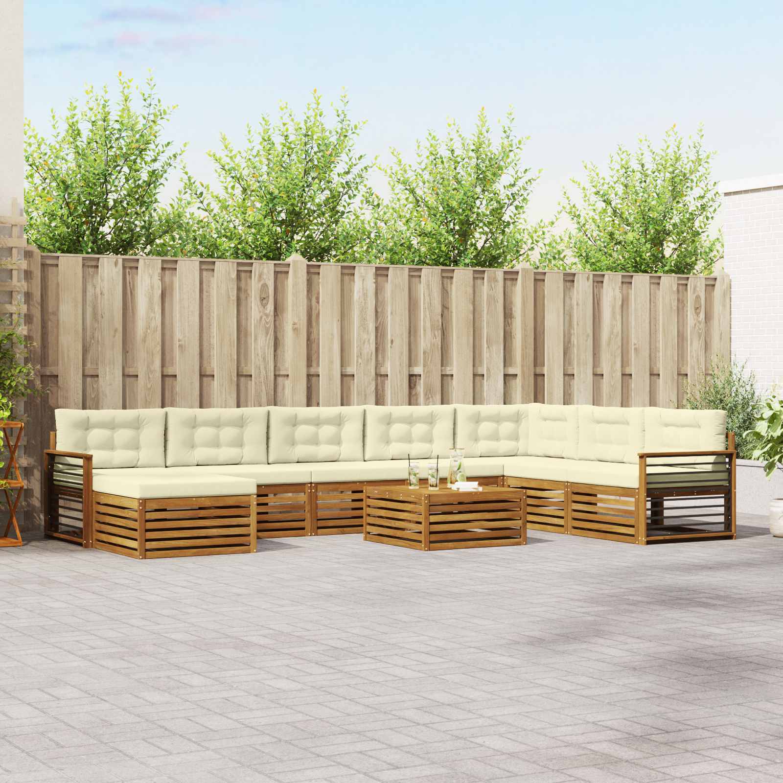 Outdoor-Sofagarnitur 9 pcs Natur und Creme Massivholz Akazie
