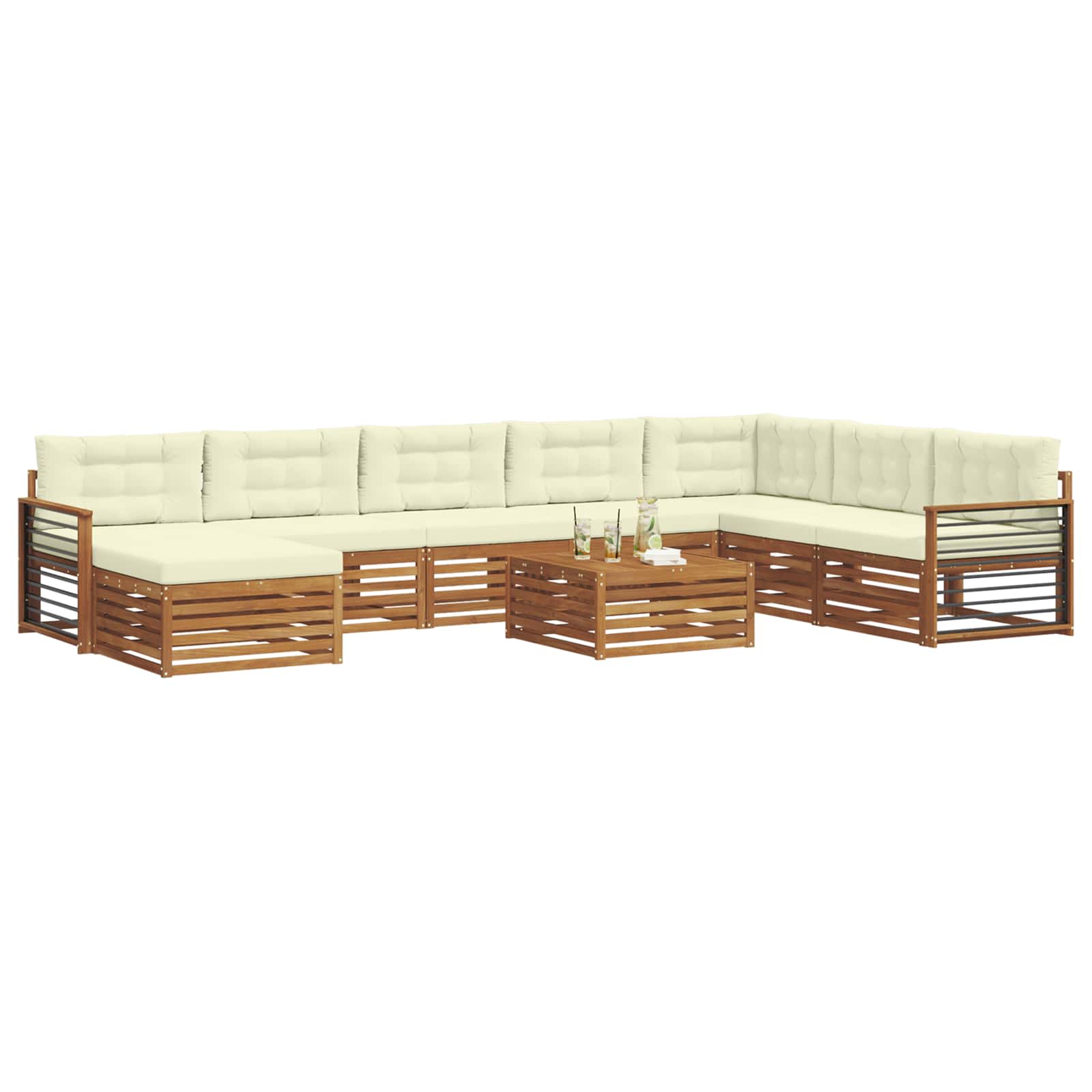 Outdoor-Sofagarnitur 9 pcs Natur und Creme Massivholz Akazie