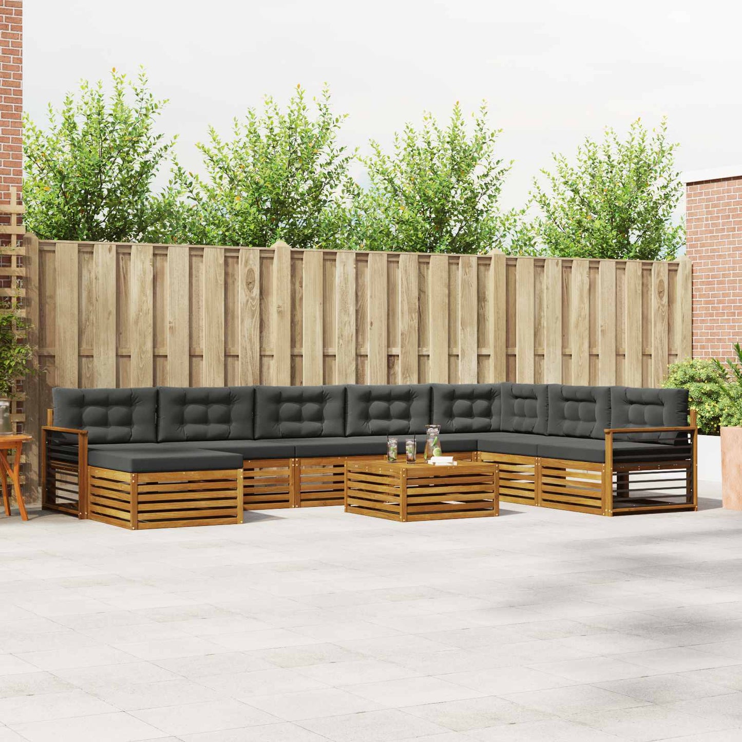 Outdoor-Sofagarnitur 9 stk. Natur und Anthrazit