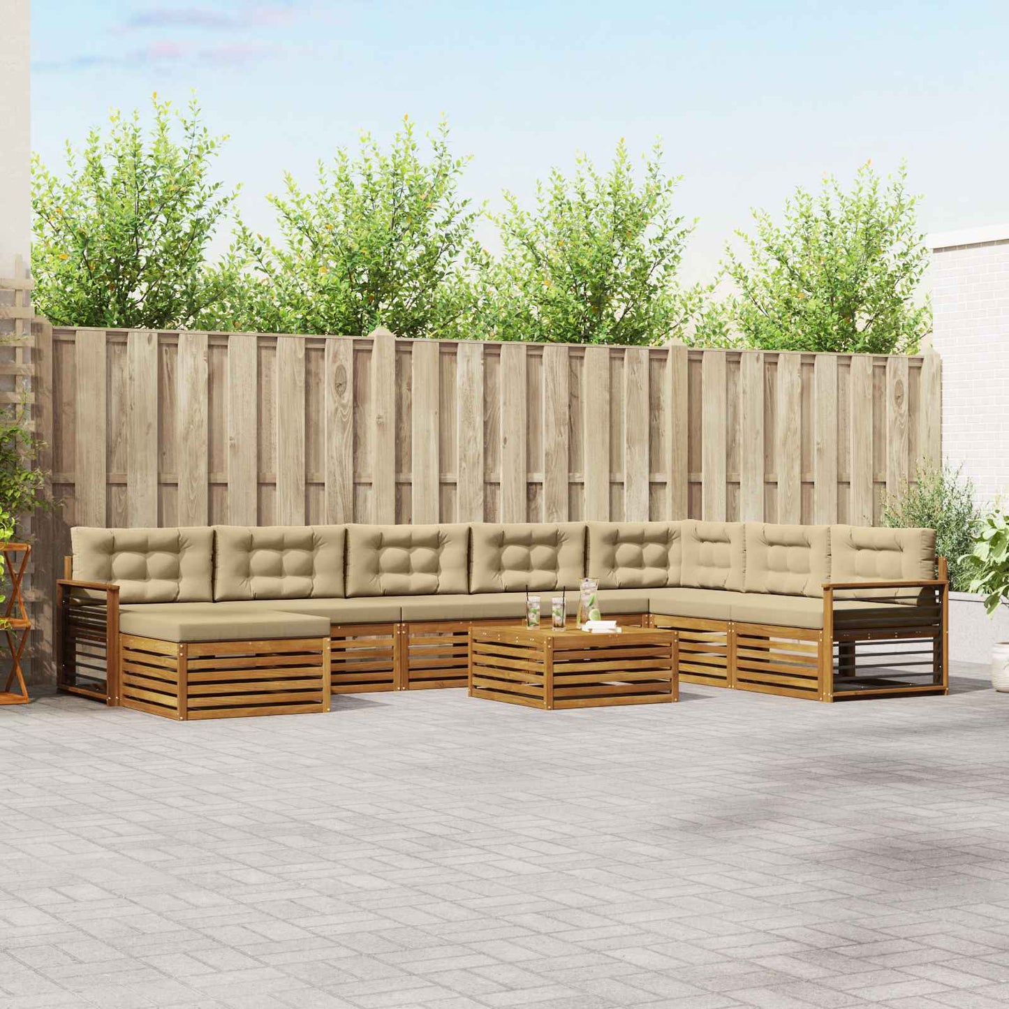 Outdoor-Sofagarnitur 9 stk. Natur und Beige Massivholz Akazie