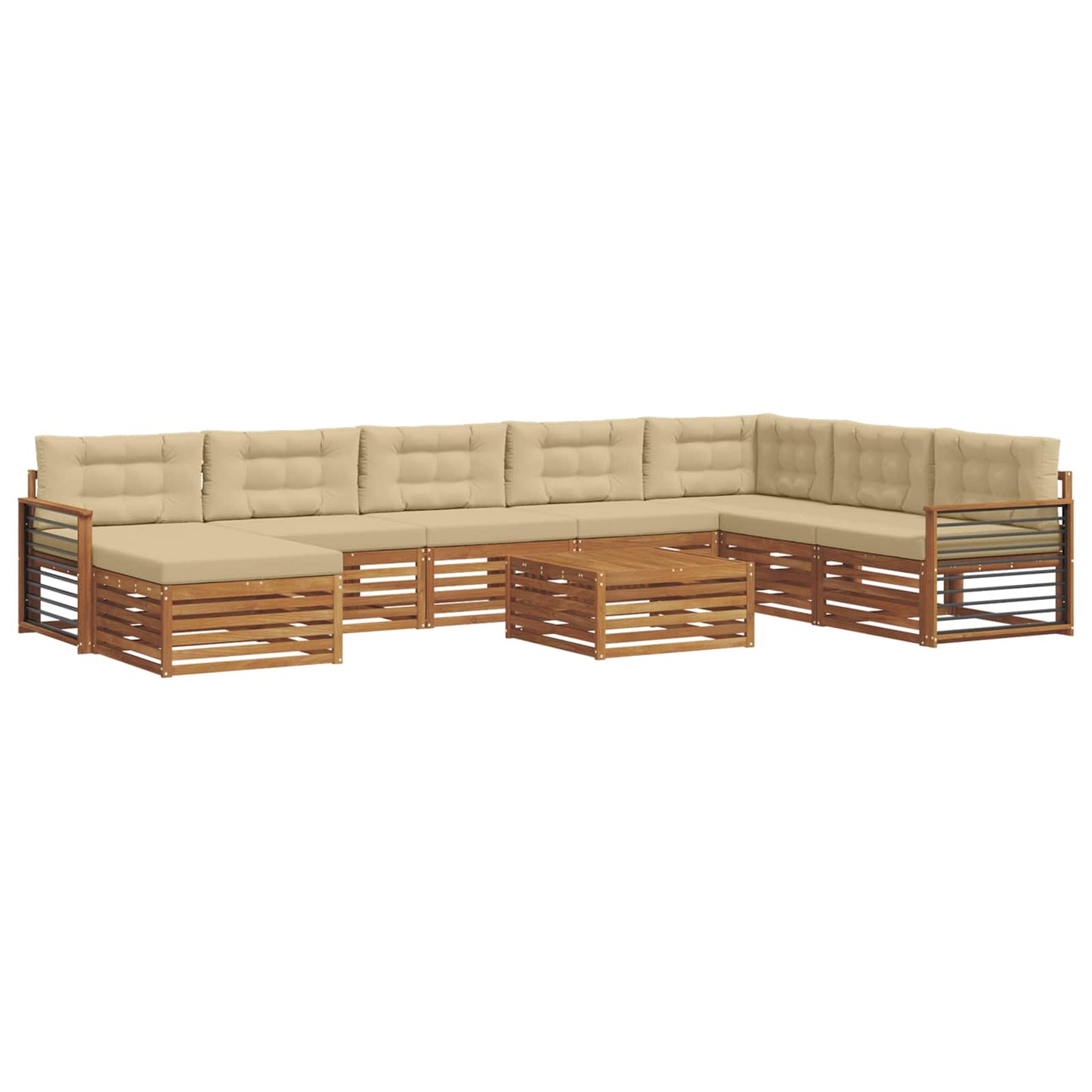 Outdoor-Sofagarnitur 9 stk. Natur und Beige Massivholz Akazie