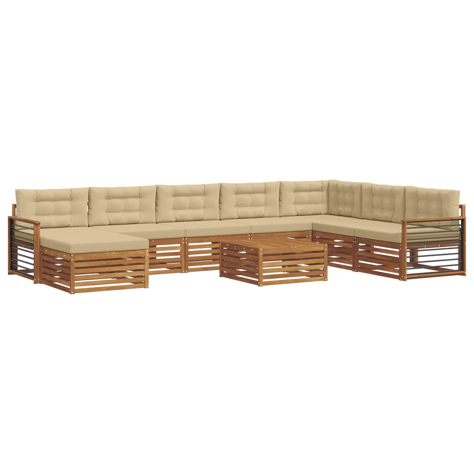 Outdoor-Sofagarnitur 9 stk. Natur und Beige Massivholz Akazie