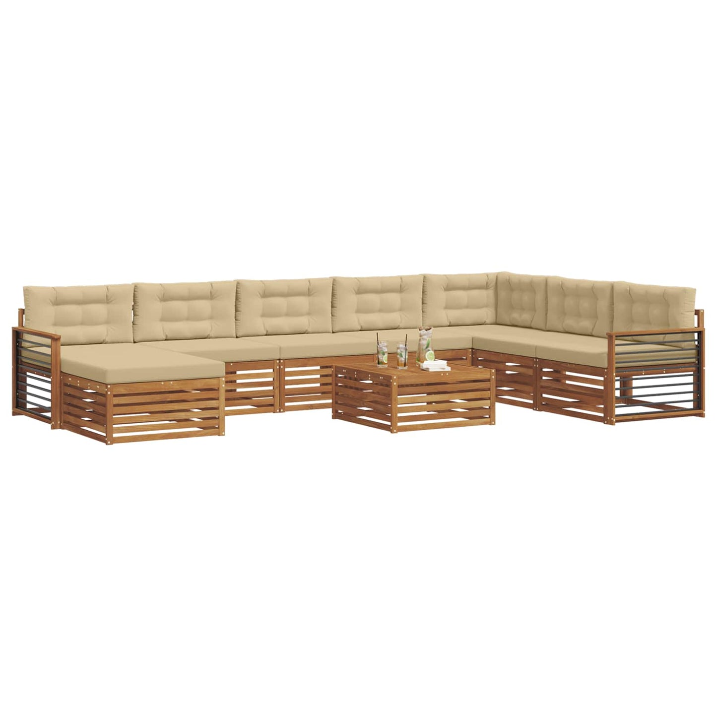 Outdoor-Sofagarnitur 9 stk. Natur und Beige Massivholz Akazie