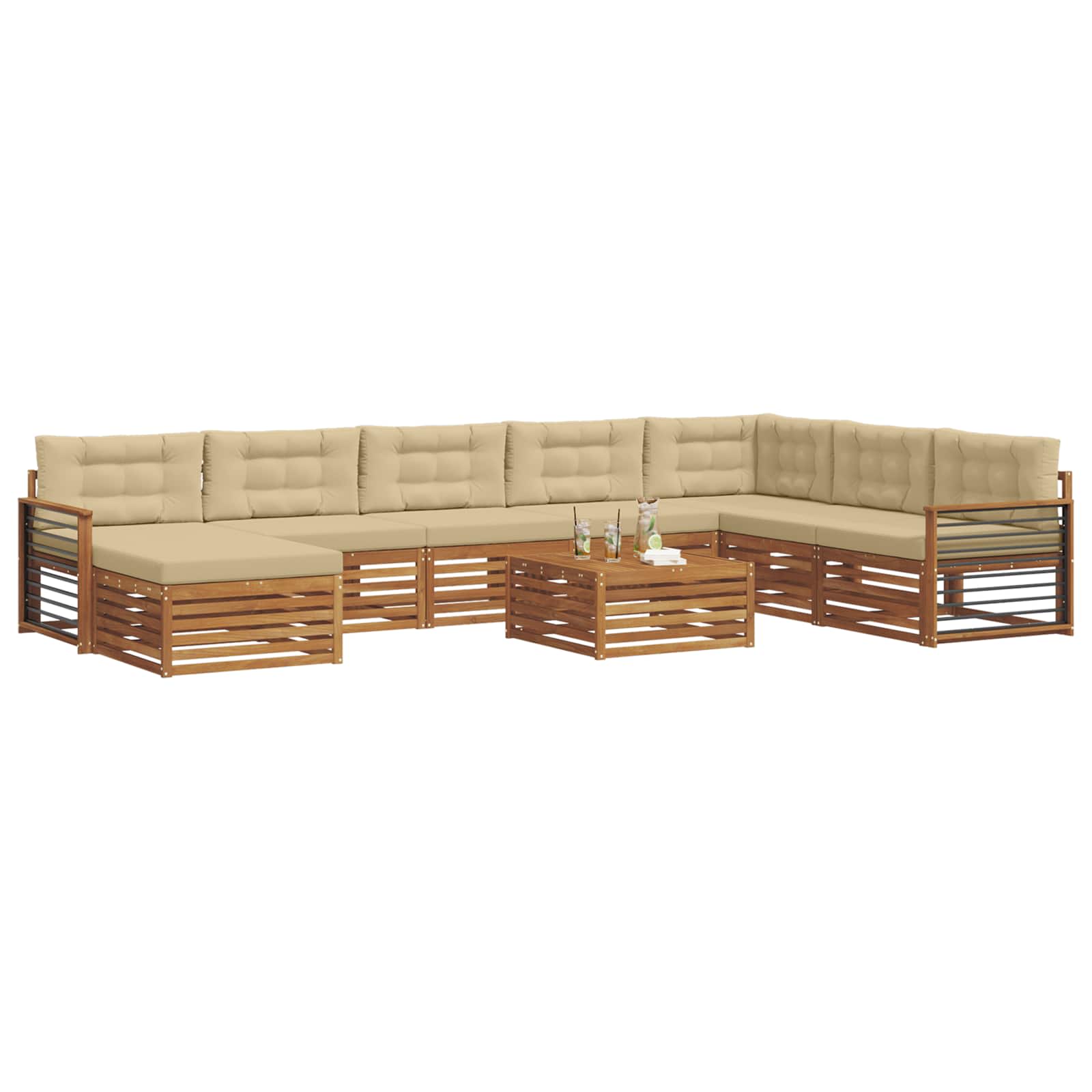 Outdoor-Sofagarnitur 9 stk. Natur und Beige Massivholz Akazie