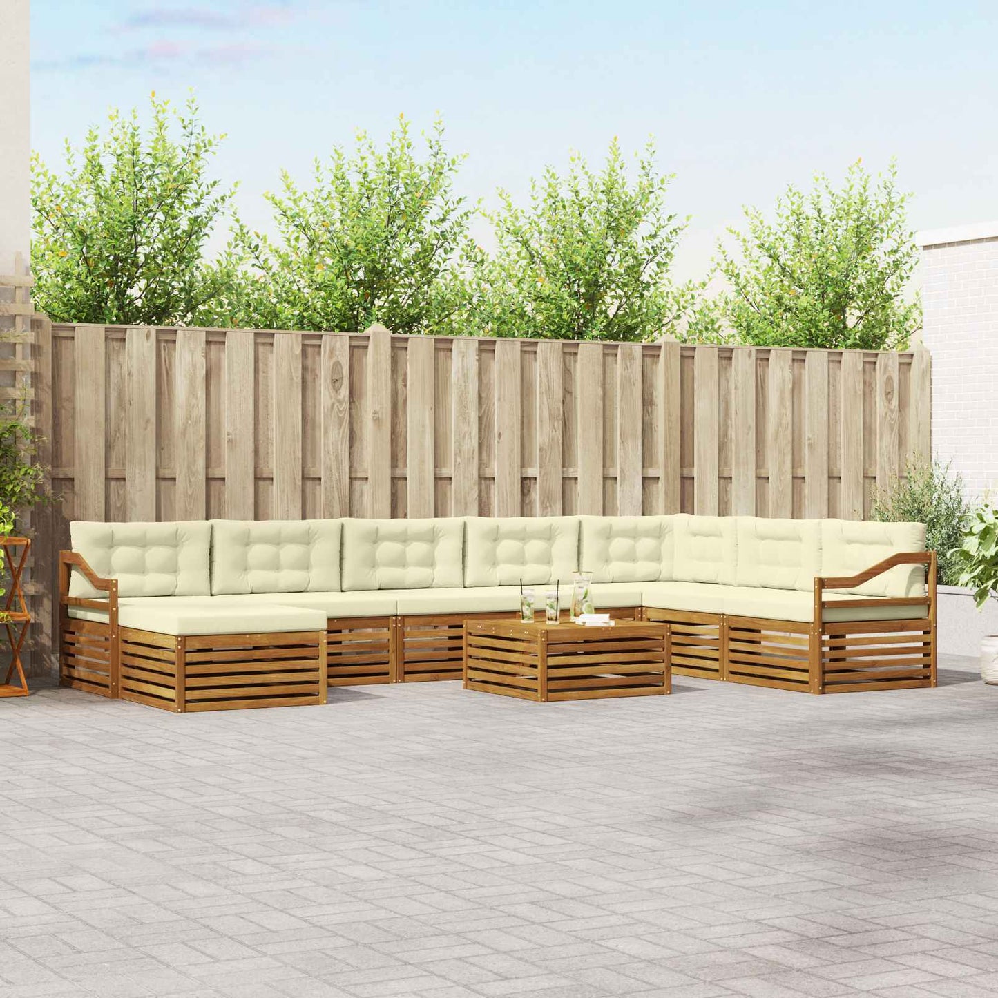 Outdoor-Sofagarnitur 9 pcs Natur und Creme Massivholz Akazie
