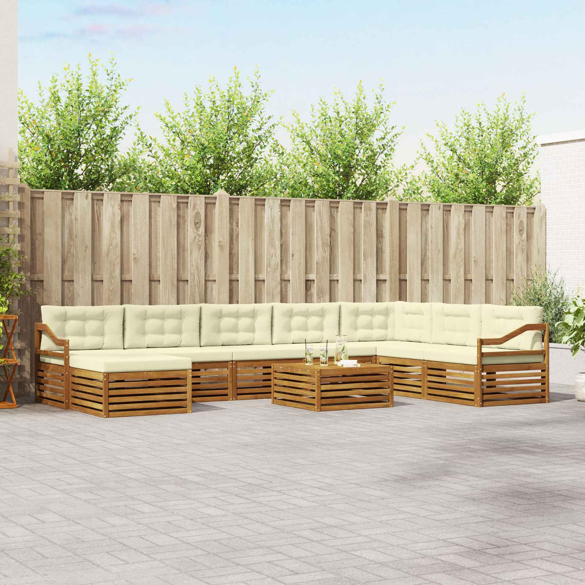 Outdoor-Sofagarnitur 9 stk. Natur und Creme Massivholz Akazie