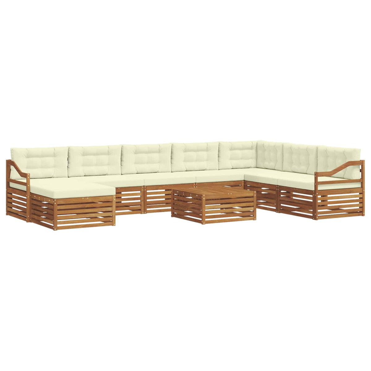 Outdoor-Sofagarnitur 9 stk. Natur und Creme Massivholz Akazie