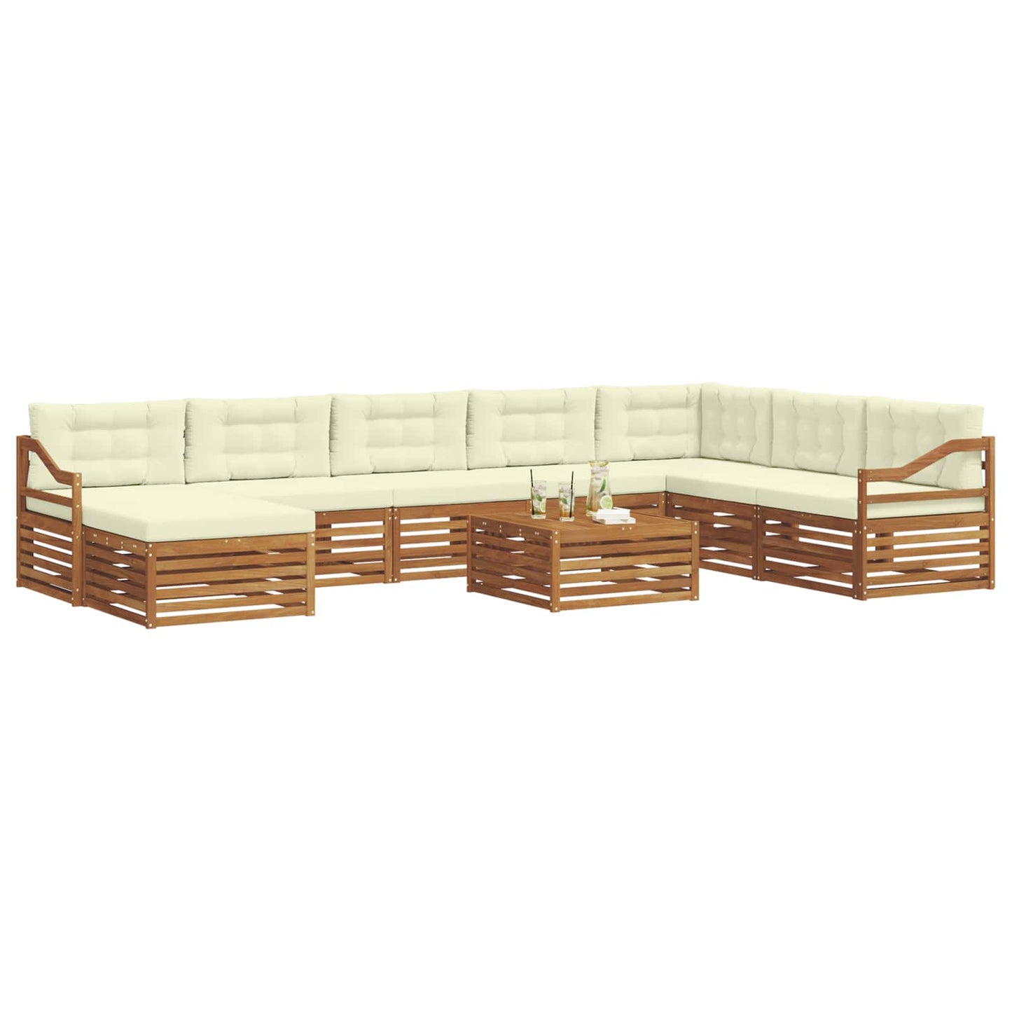 Outdoor-Sofagarnitur 9 pcs Natur und Creme Massivholz Akazie