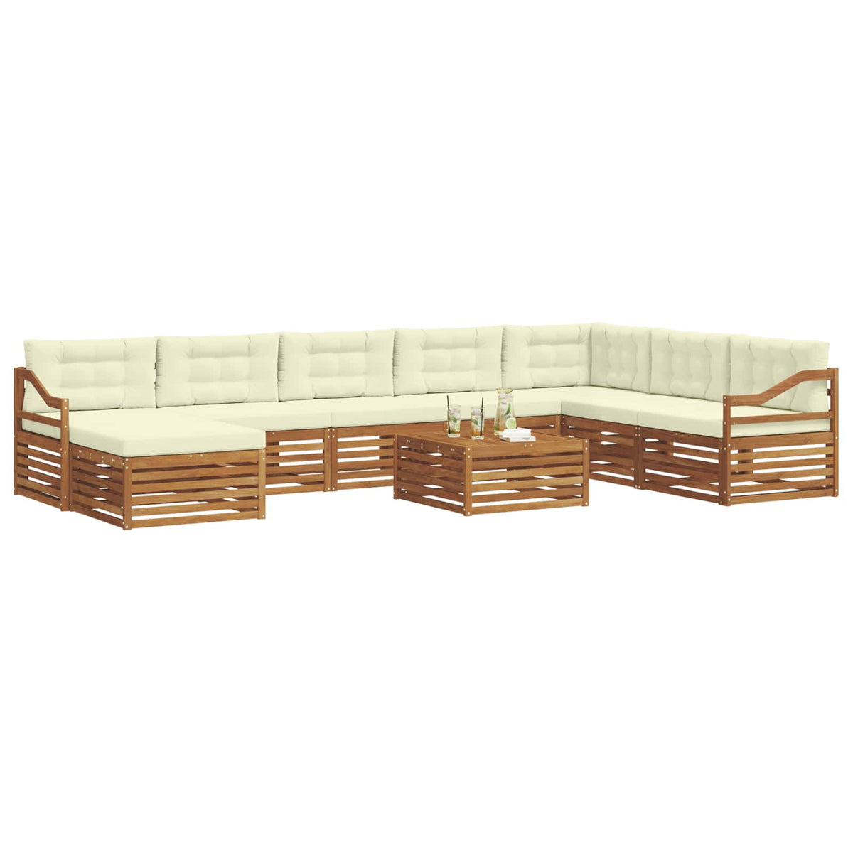 Outdoor-Sofagarnitur 9 stk. Natur und Creme Massivholz Akazie