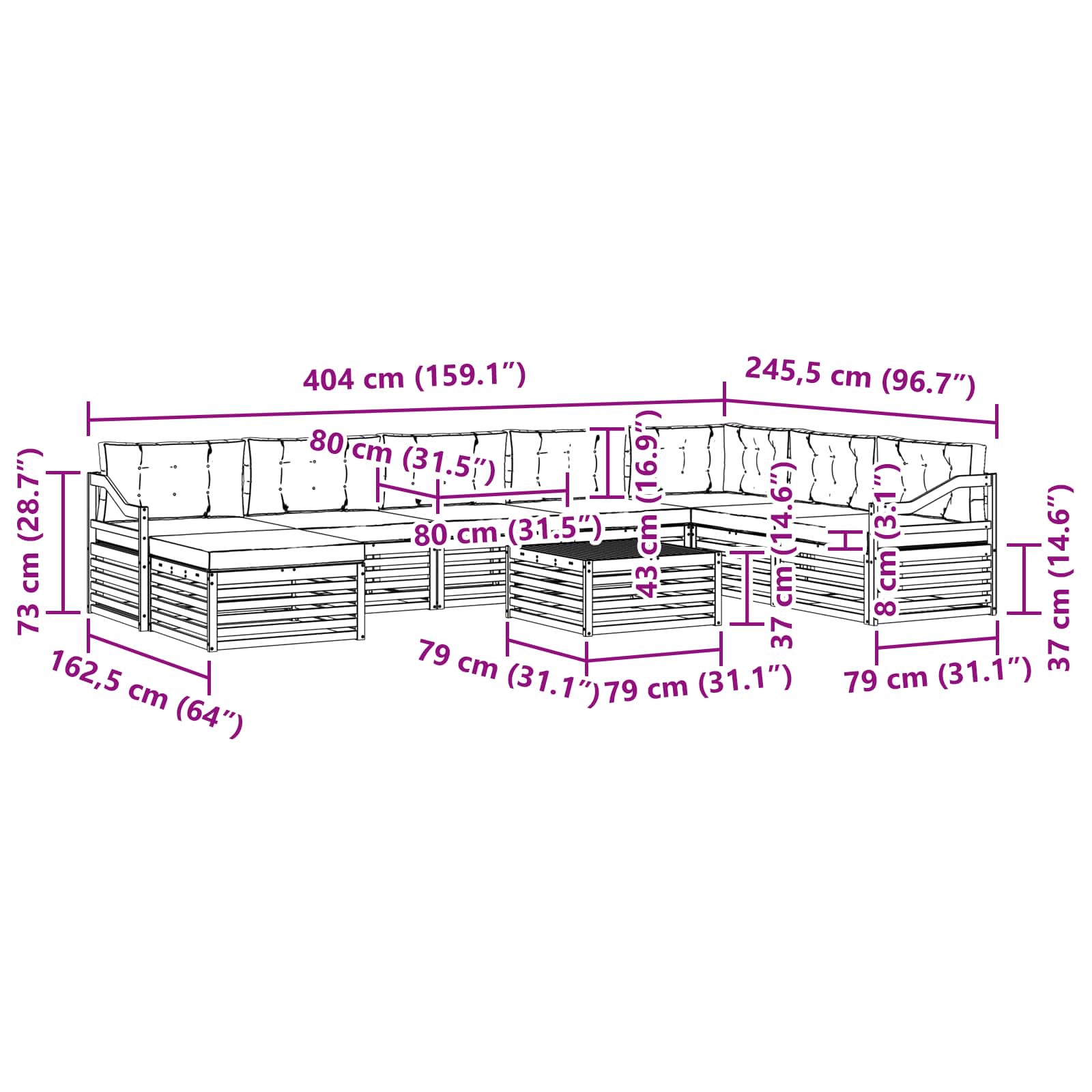 Outdoor-Sofagarnitur 9 stk. Natur und Anthrazit