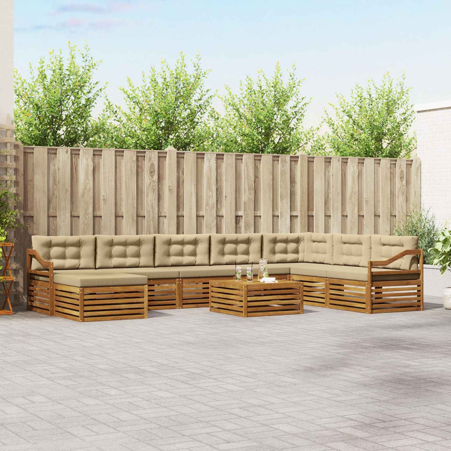 Outdoor-Sofagarnitur 9 stk. Natur und Beige Massivholz Akazie