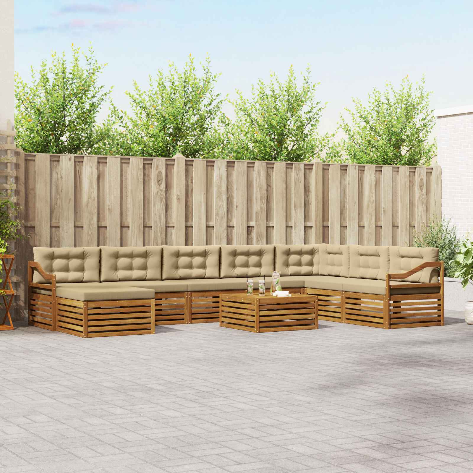 Outdoor-Sofagarnitur 9 stk. Natur und Beige Massivholz Akazie