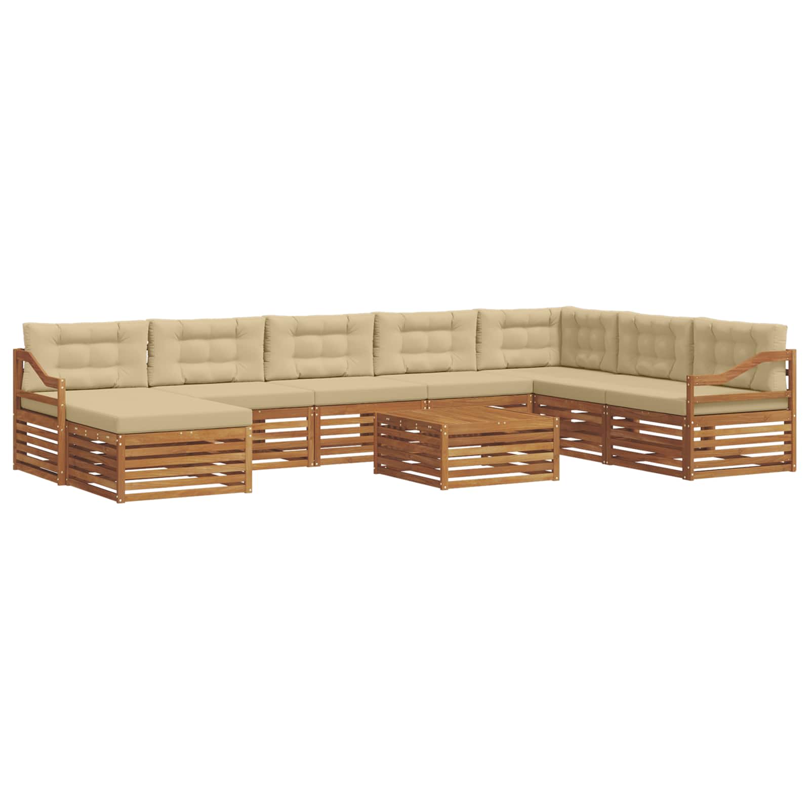 Outdoor-Sofagarnitur 9 stk. Natur und Beige Massivholz Akazie