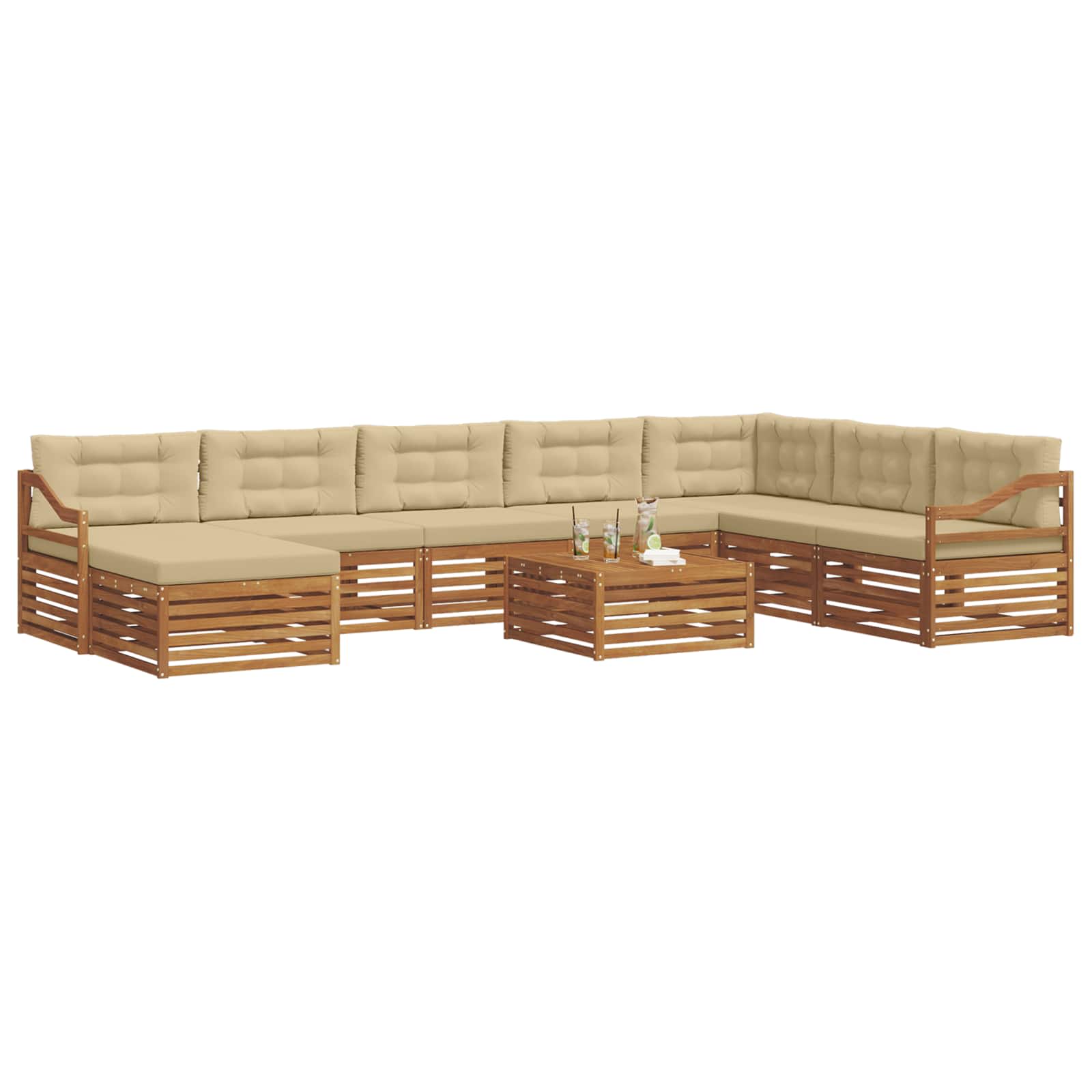 Outdoor-Sofagarnitur 9 stk. Natur und Beige Massivholz Akazie