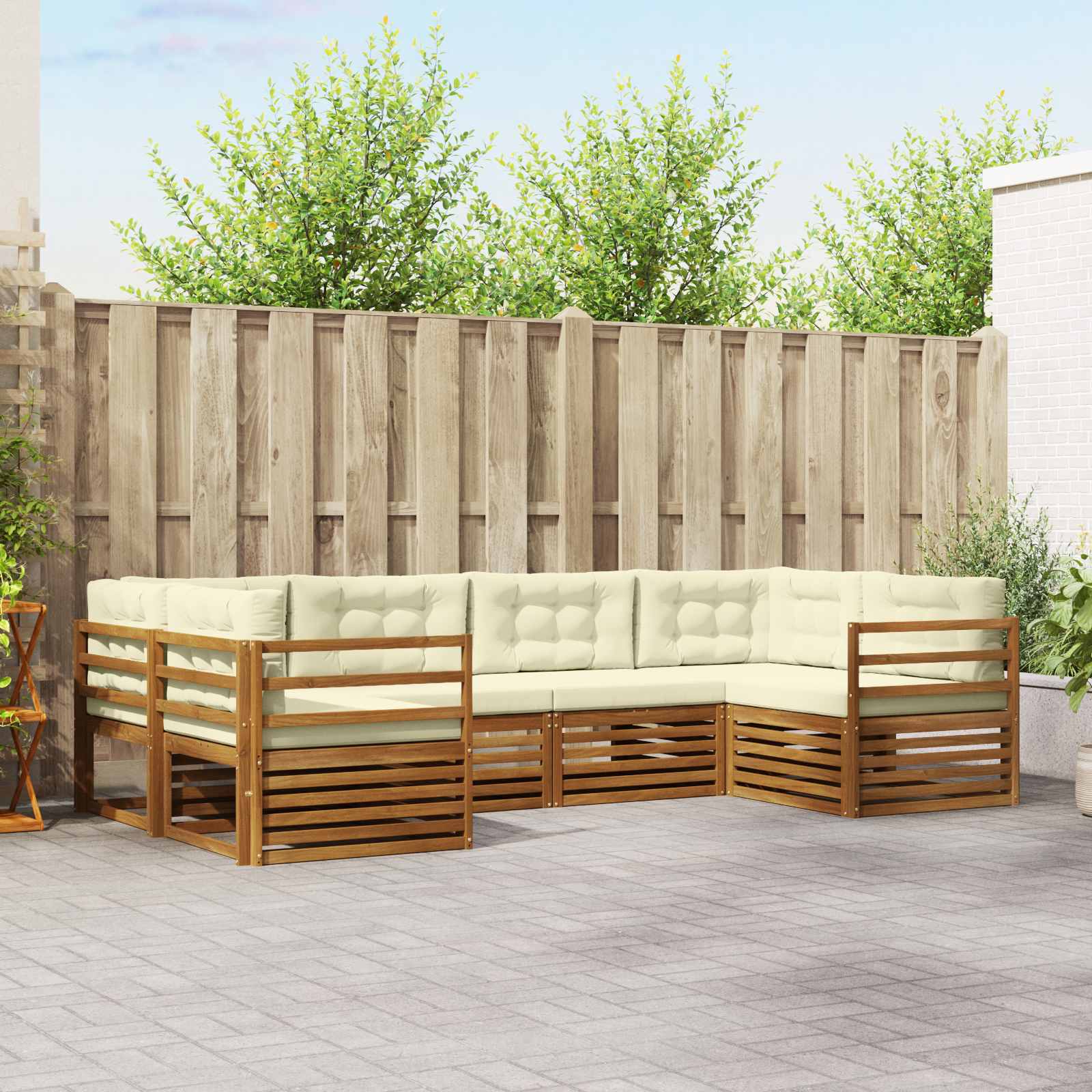 Outdoor-Sofagarnitur mit Kissen 6 pcs Natur und Creme