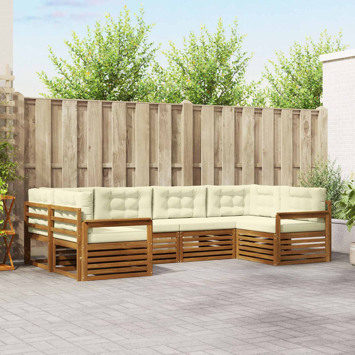 Outdoor-Sofagarnitur 6 stk. Natur und Creme Massivholz Akazie