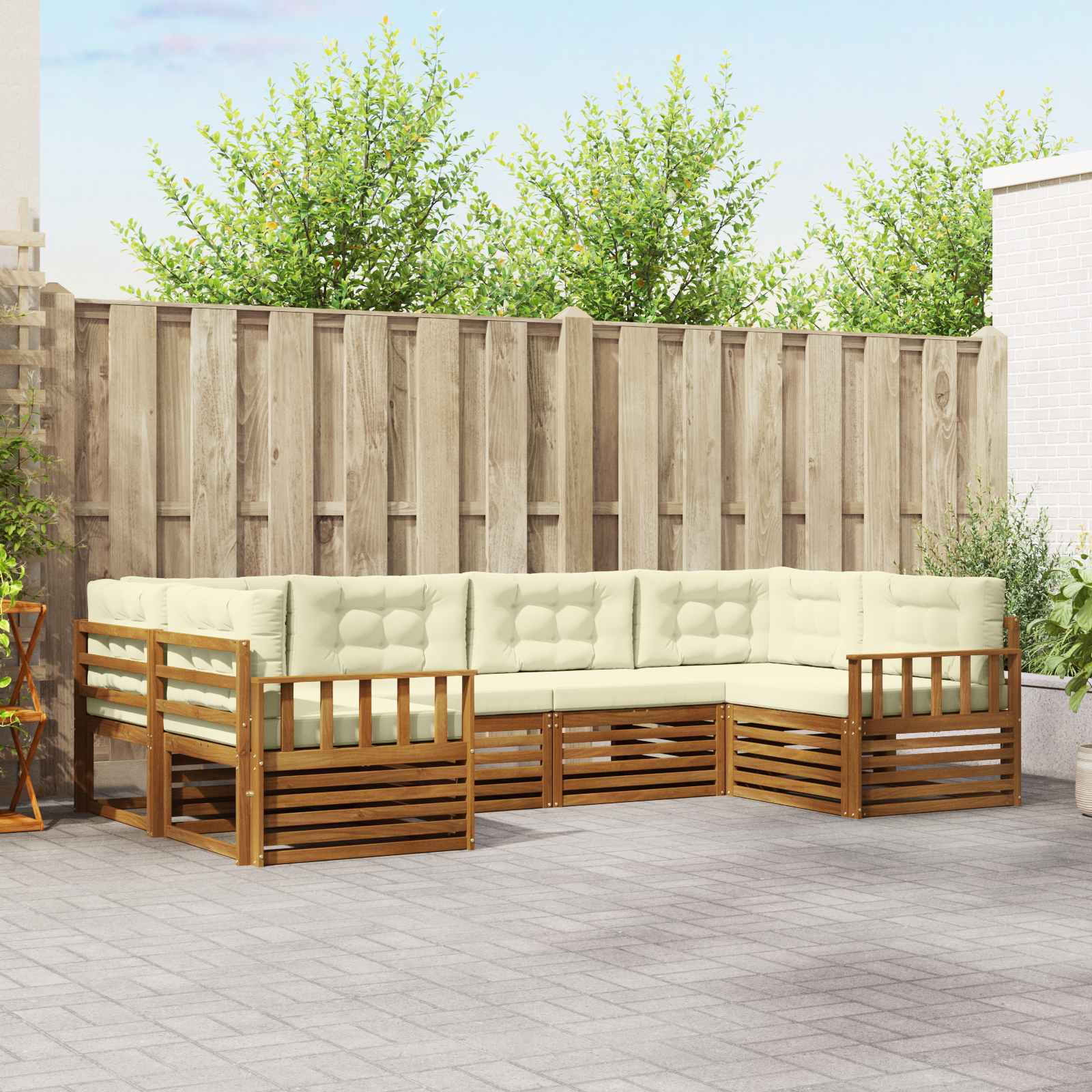 Outdoor-Sofagarnitur mit Kissen 6 pcs Natur und Creme