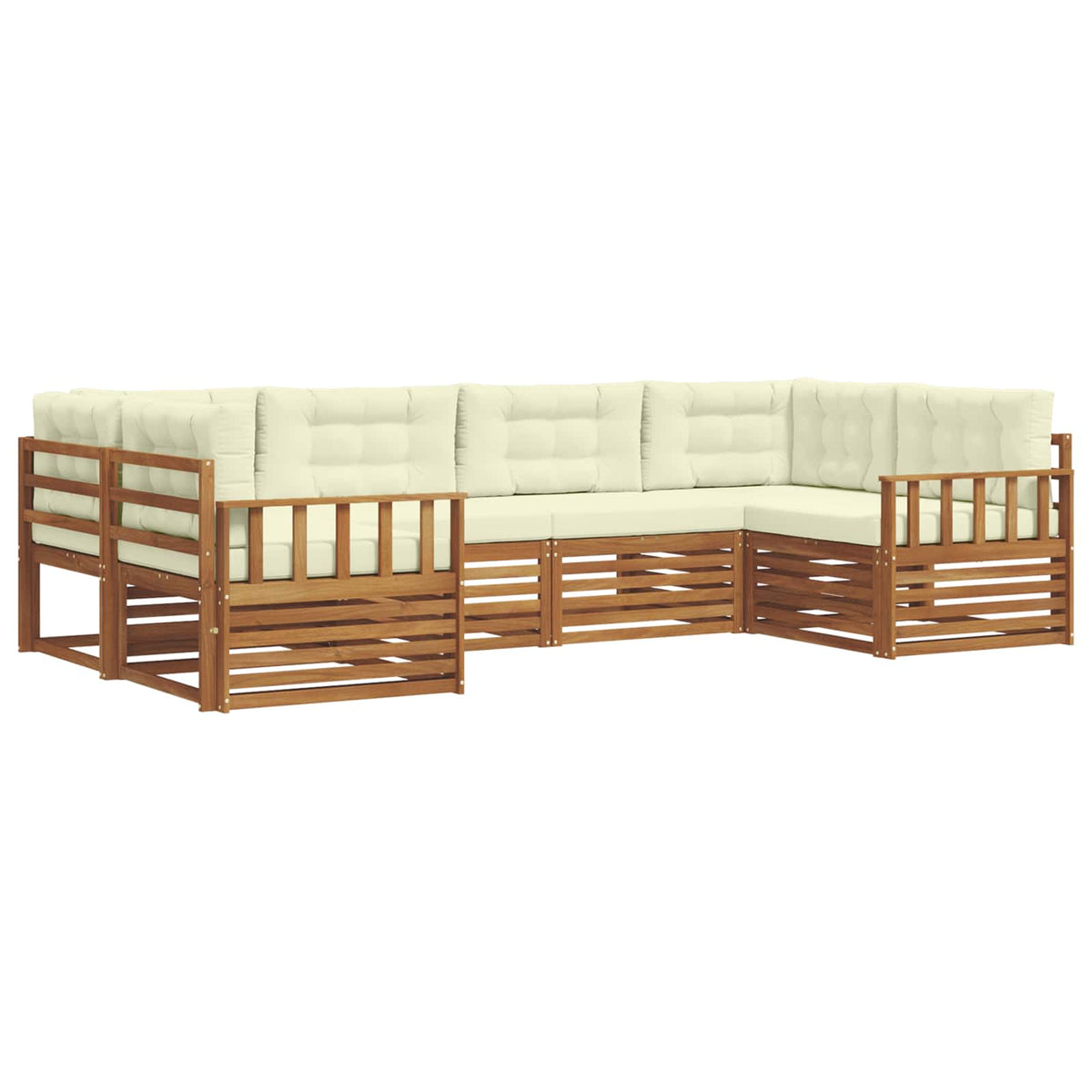 Outdoor-Sofagarnitur 6 stk. Natur und Creme Massivholz Akazie