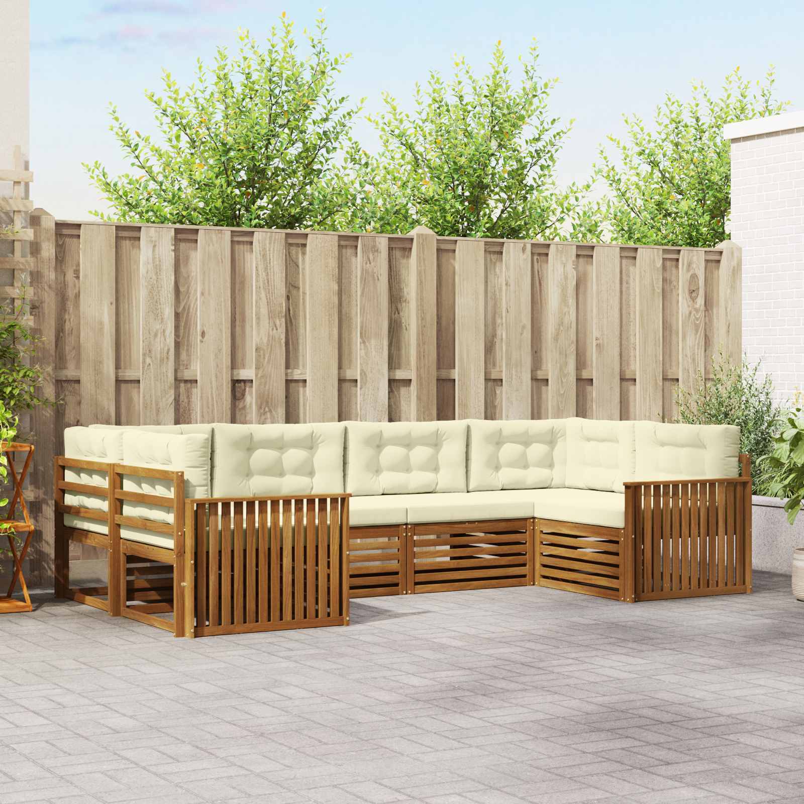 Outdoor-Sofagarnitur mit Kissen 6 pcs Natur und Creme