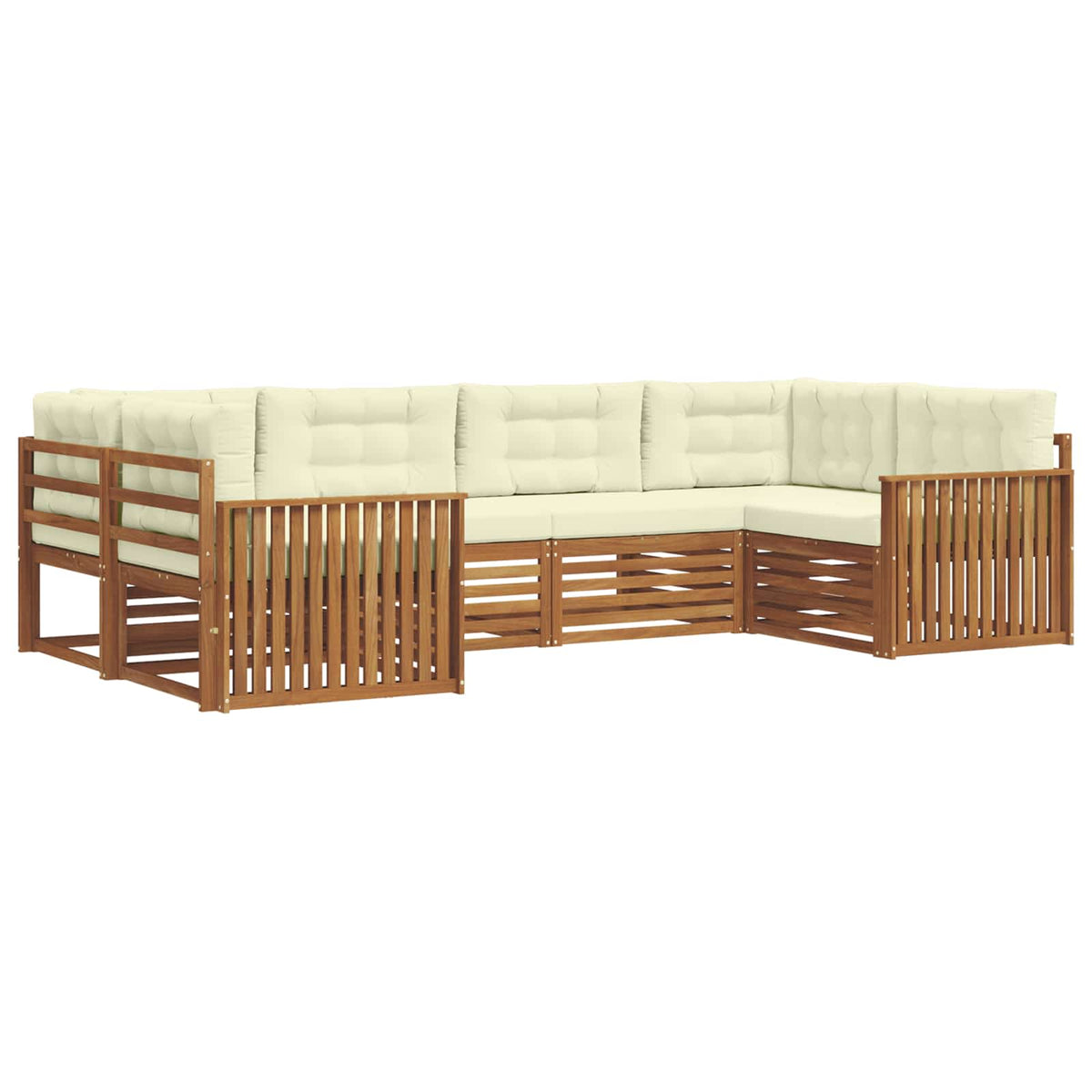 Outdoor-Sofagarnitur 6 stk. Natur und Creme Massivholz Akazie
