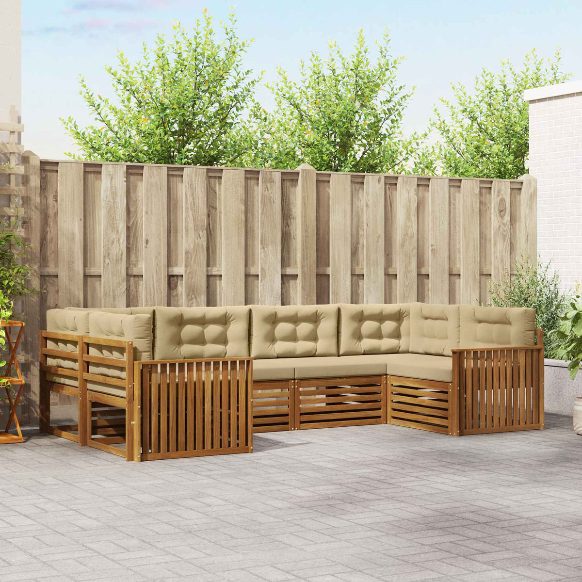 Outdoor-Sofagarnitur 6 stk. Natur und Beige Massivholz Akazie