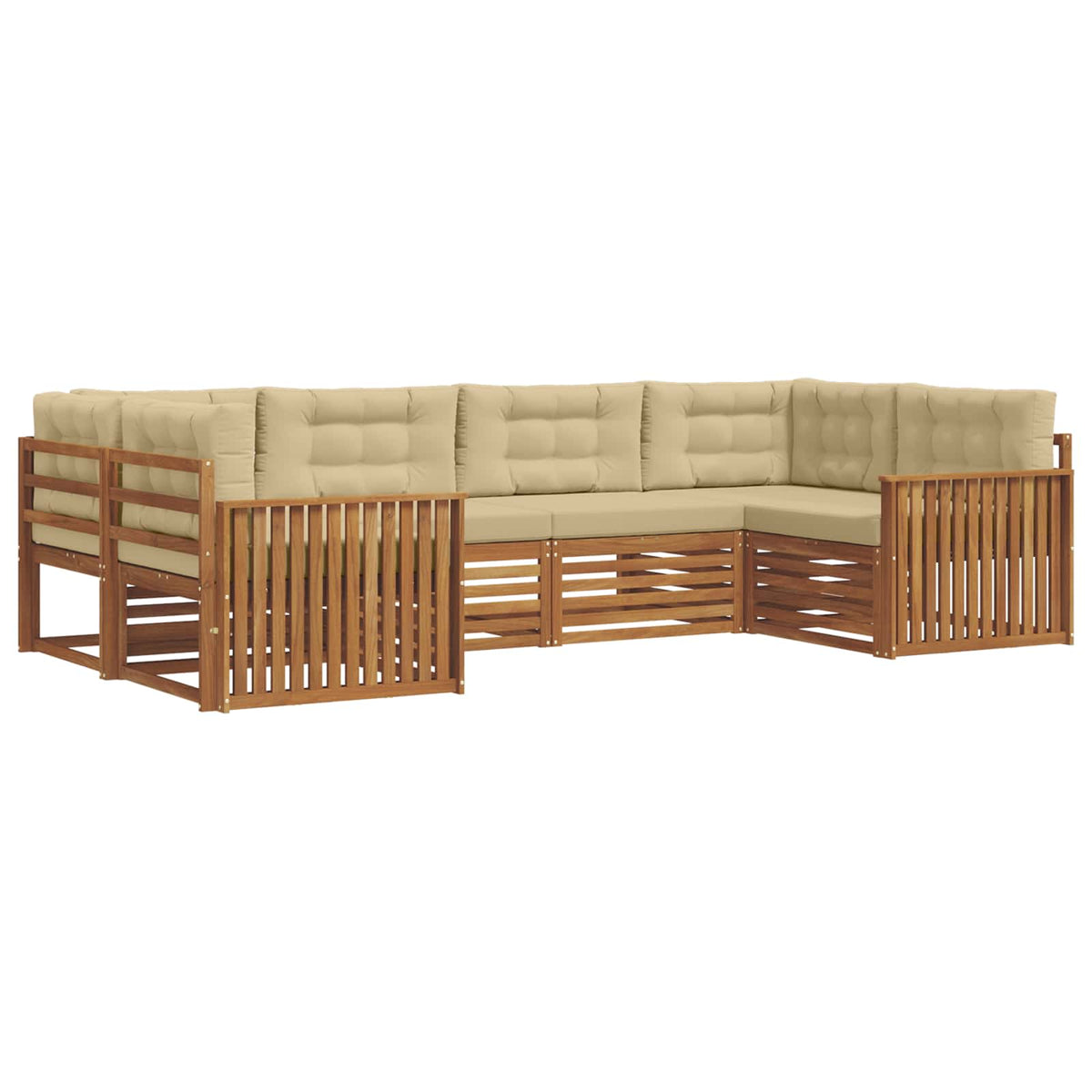 Outdoor-Sofagarnitur 6 stk. Natur und Beige Massivholz Akazie