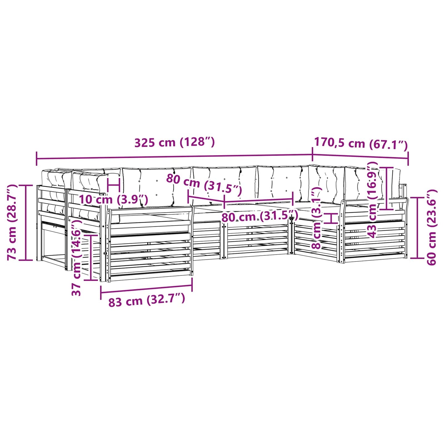 Outdoor-Sofagarnitur 6 stk. Natur und Anthrazit