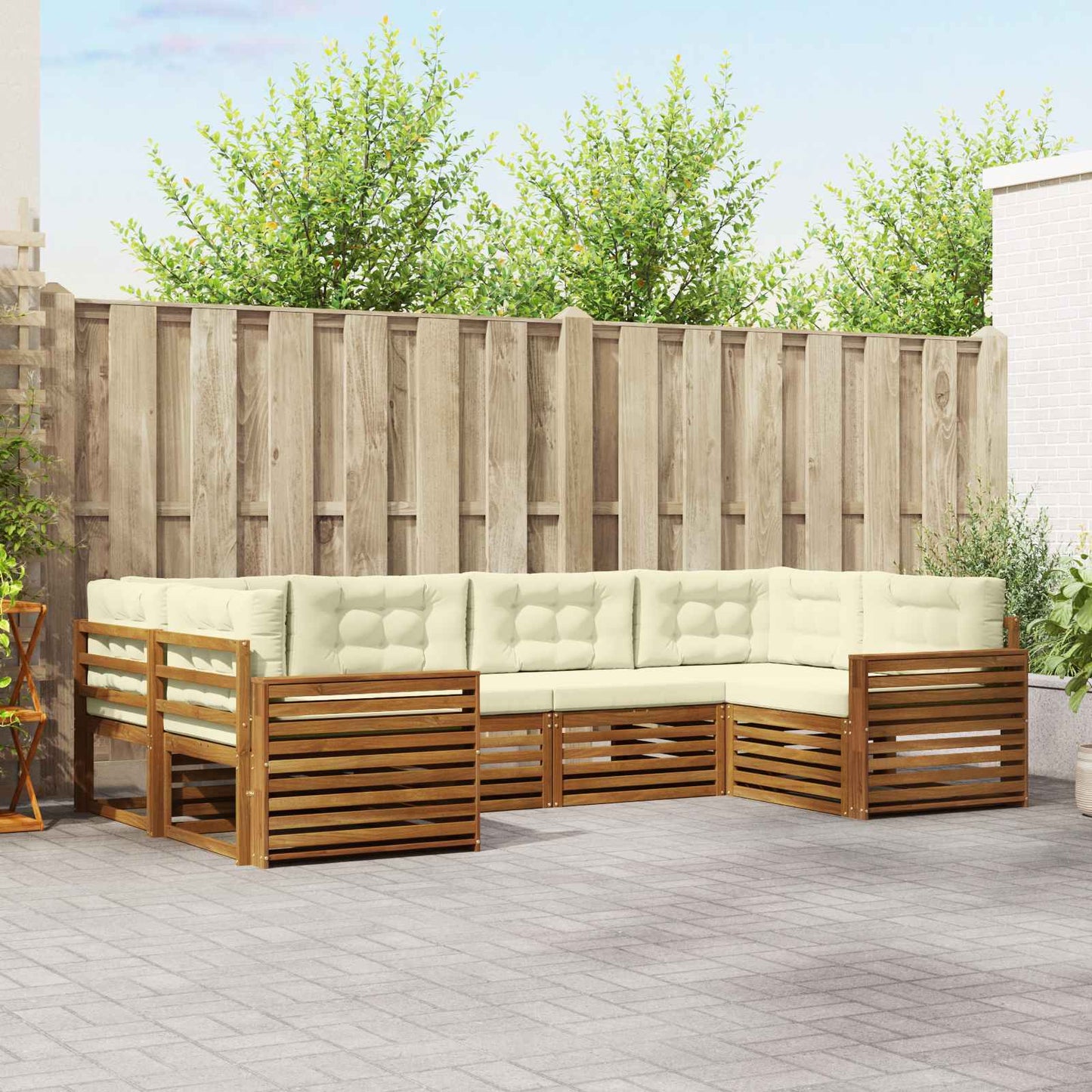Outdoor-Sofagarnitur 6 stk. Natur und Creme Massivholz Akazie