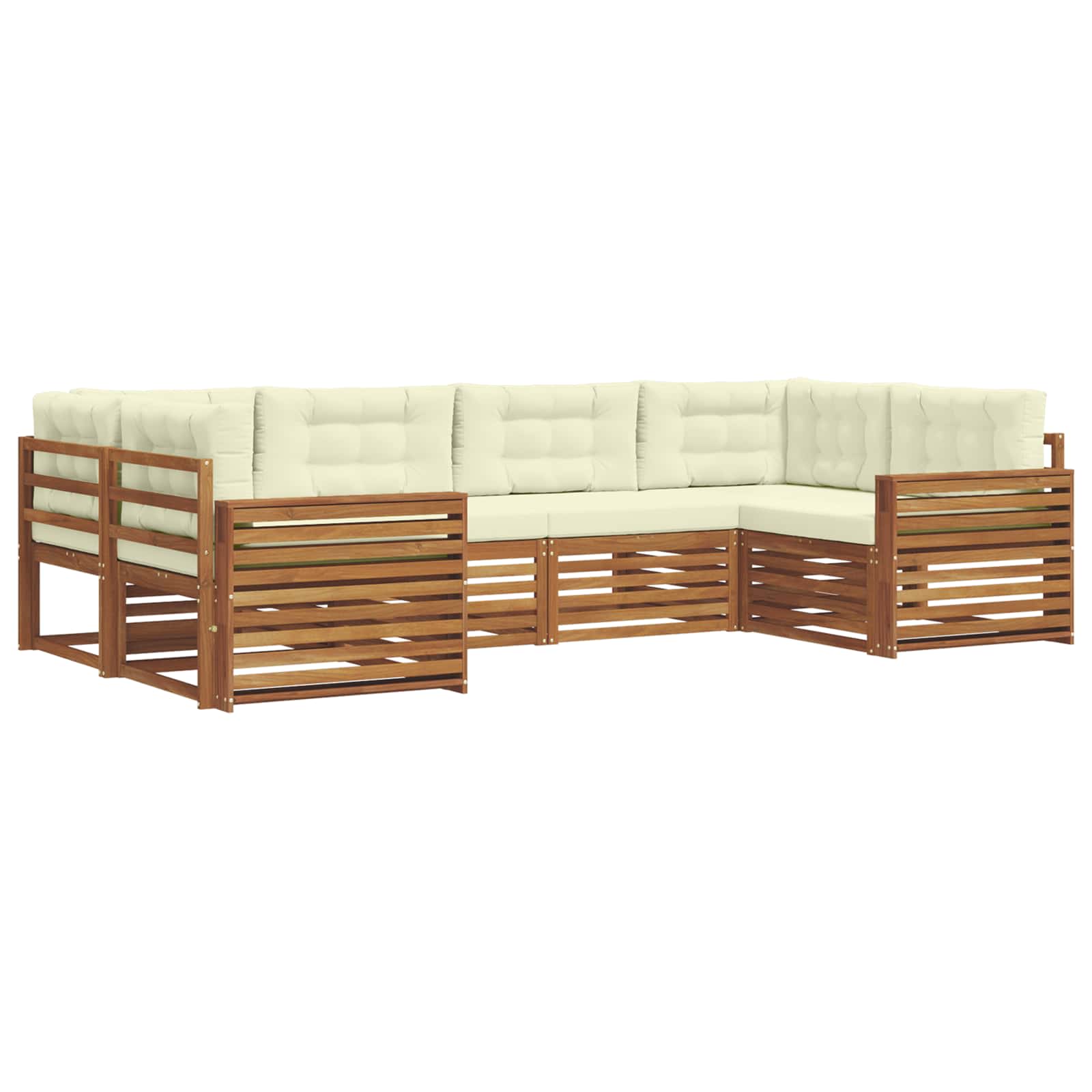Outdoor-Sofagarnitur 6 stk. Natur und Creme Massivholz Akazie