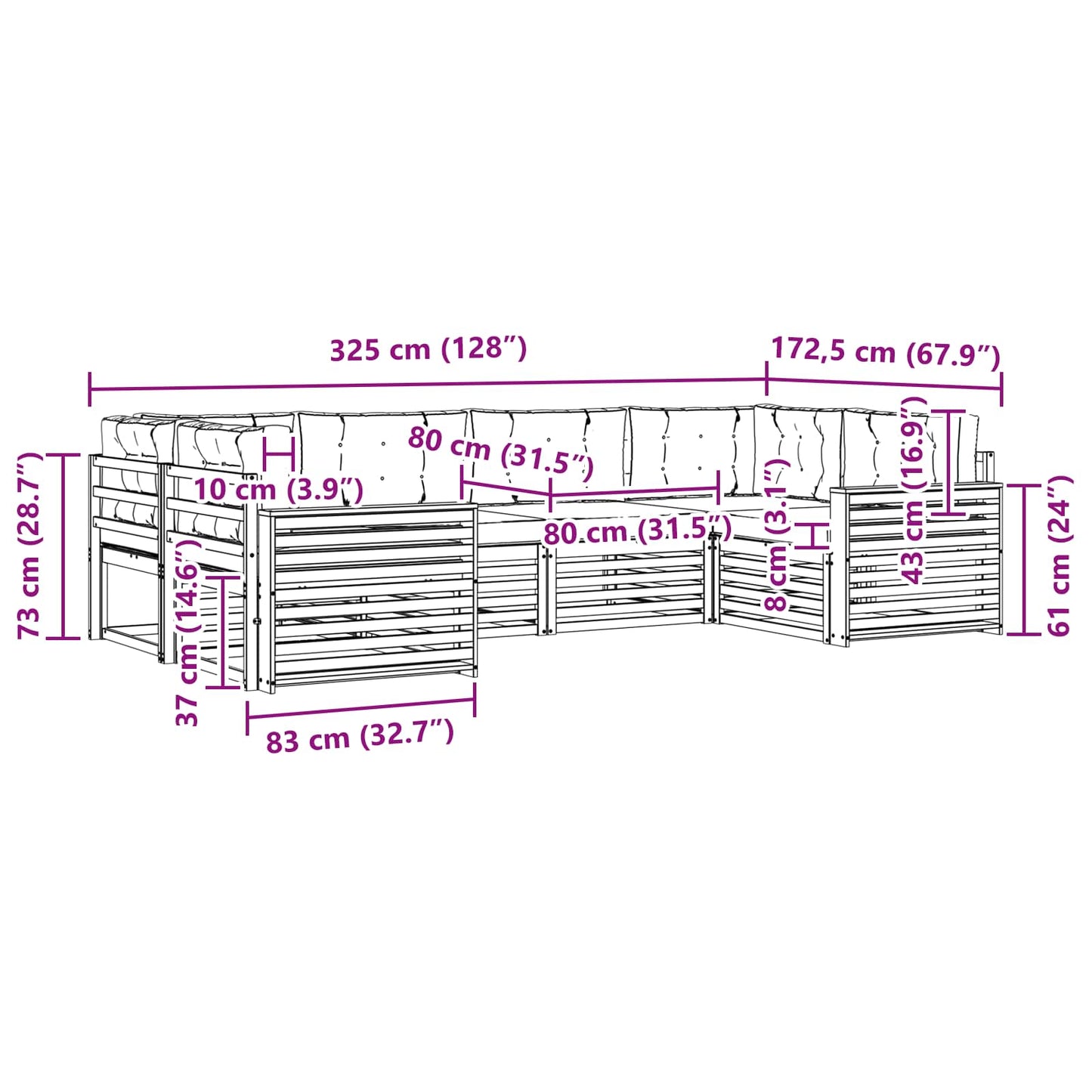 Outdoor-Sofagarnitur 6 stk. Natur und Creme Massivholz Akazie