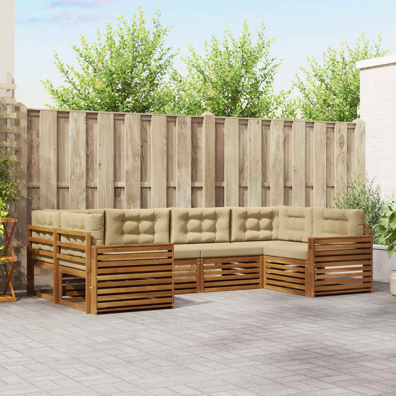 Outdoor-Sofagarnitur 6 stk. Natur und Beige Massivholz Akazie