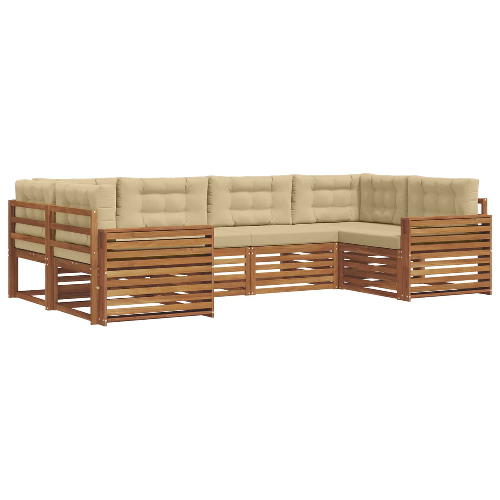 Outdoor-Sofagarnitur 6 stk. Natur und Beige Massivholz Akazie