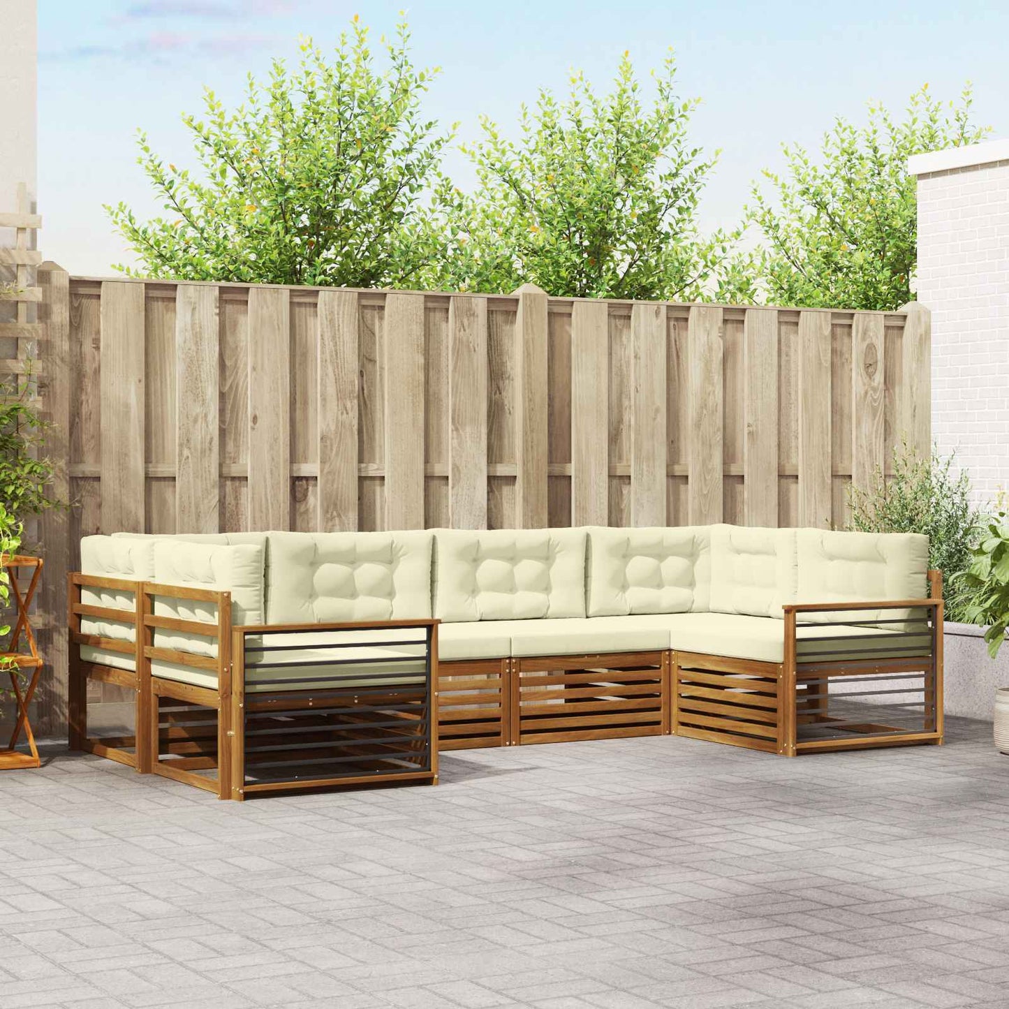 Outdoor-Sofagarnitur 6 stk. Natur und Creme Massivholz Akazie