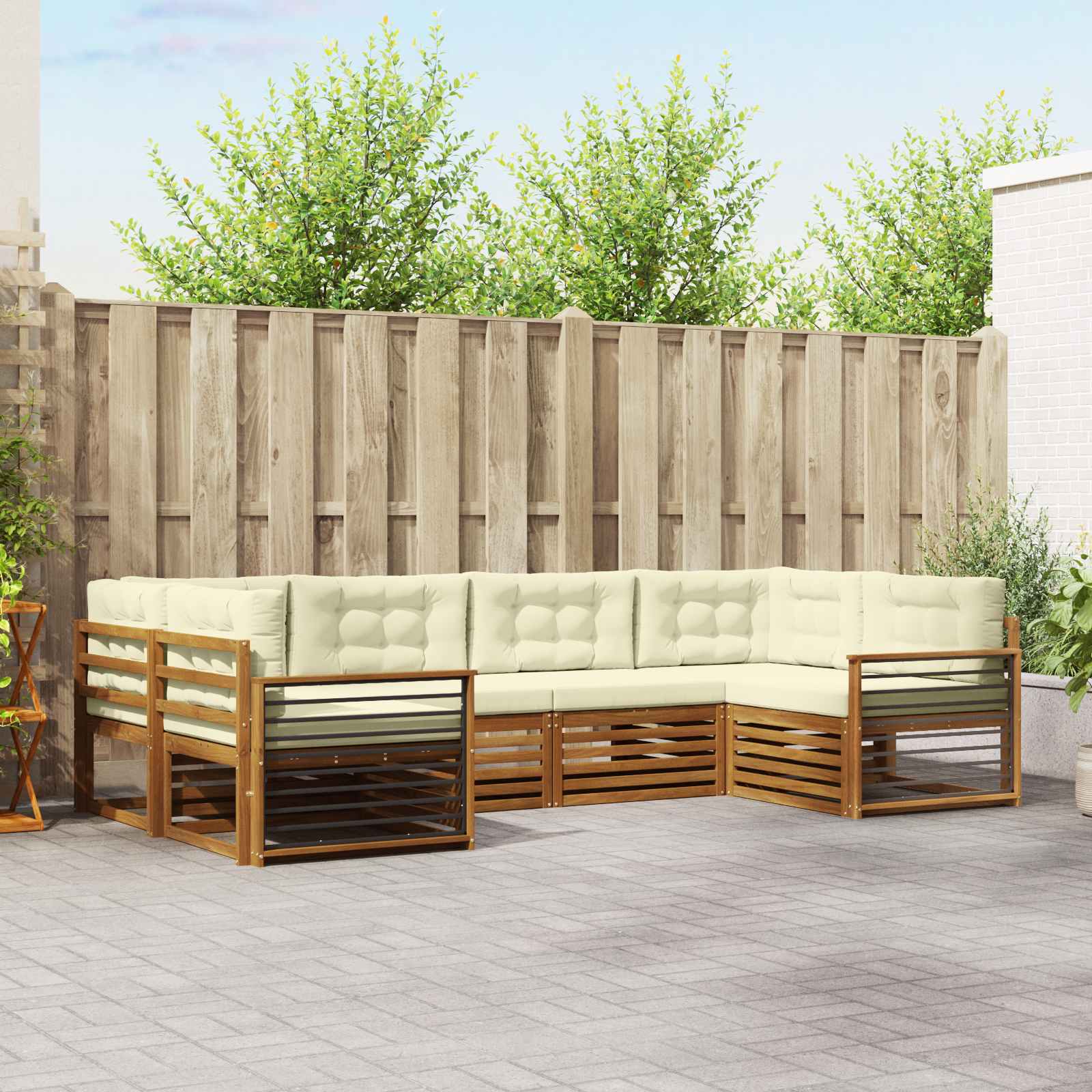Outdoor-Sofagarnitur 6 stk. Natur und Creme Massivholz Akazie