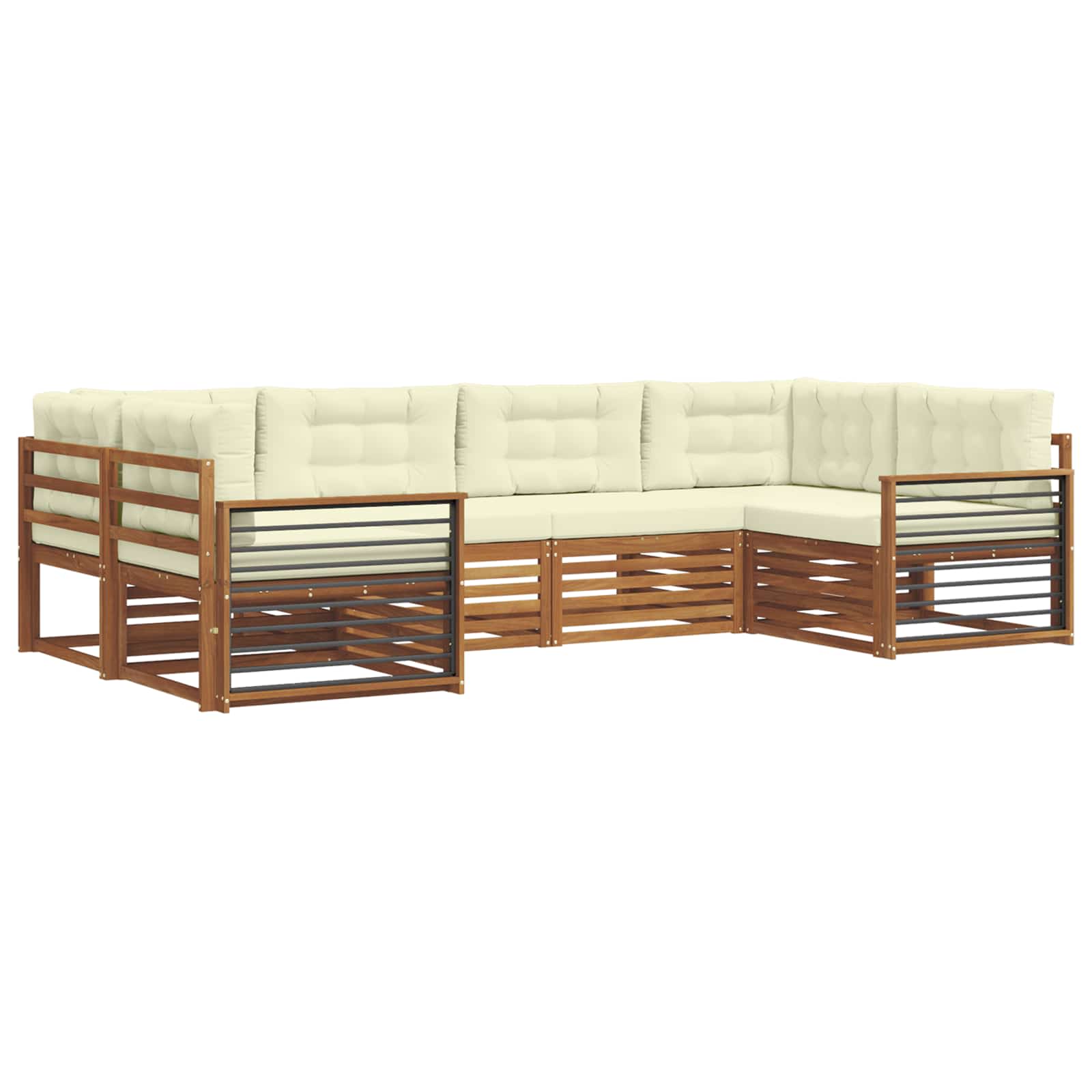 Outdoor-Sofagarnitur 6 stk. Natur und Creme Massivholz Akazie
