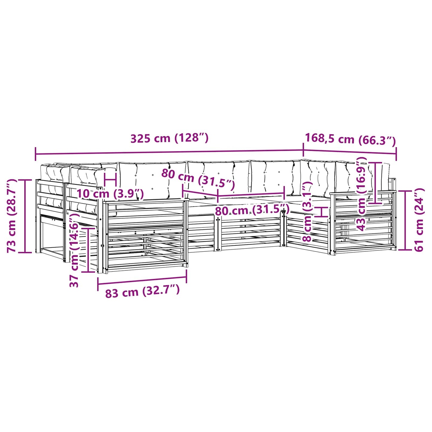 Outdoor-Sofagarnitur 6 stk. Natur und Creme Massivholz Akazie